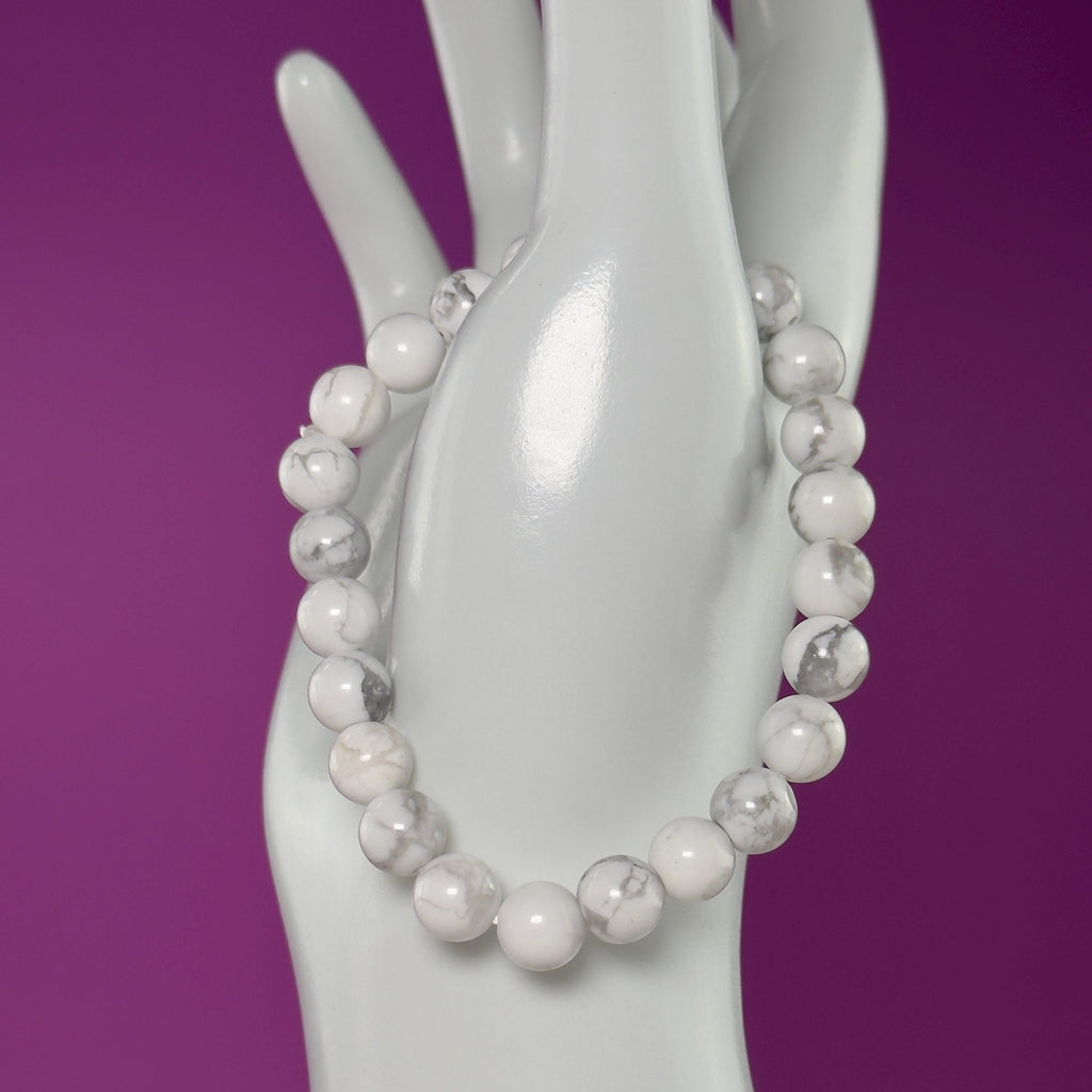 Howlite Bracelet 8mm | Calming White Crystal Jewelry | Minimalist Stretch Bracelet