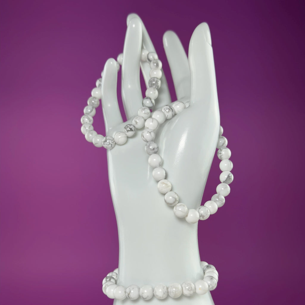 Howlite Bracelet 8mm | Calming White Crystal Jewelry | Minimalist Stretch Bracelet