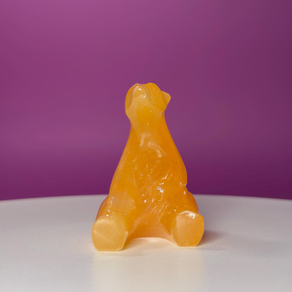 Orange Calcite Polar Bear Carving, Crystal Animal Figurine, Arctic Décor Gift