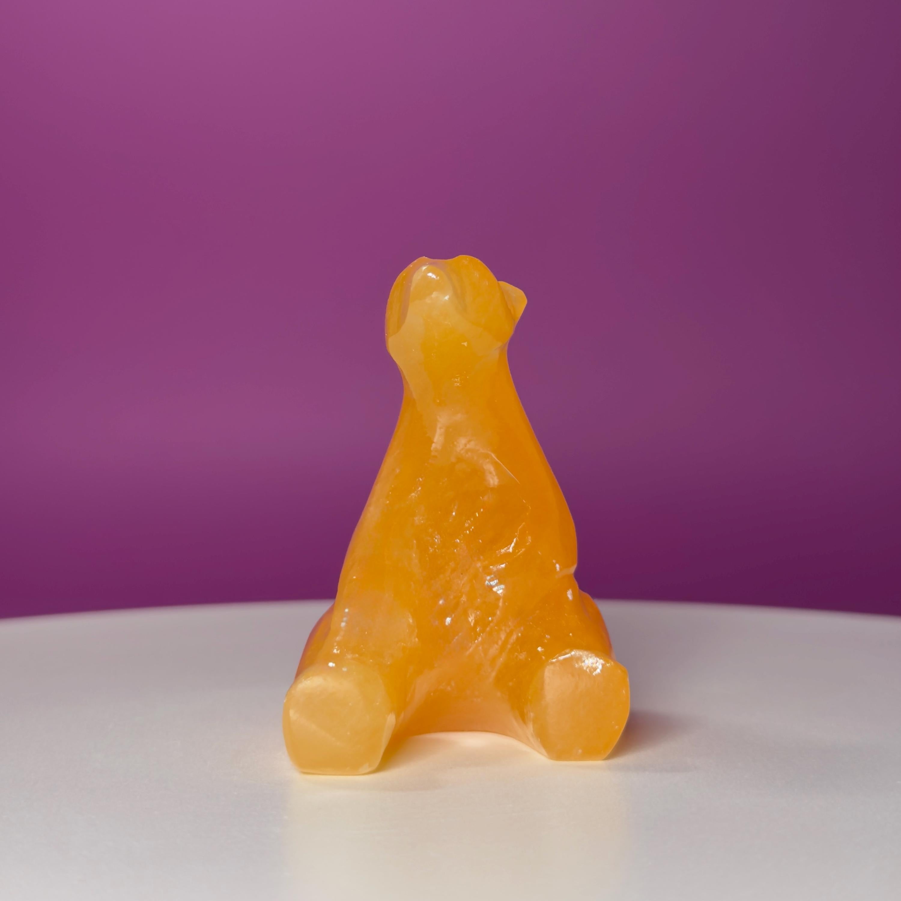 Orange Calcite Polar Bear Carving, Crystal Animal Figurine, Arctic Décor Gift
