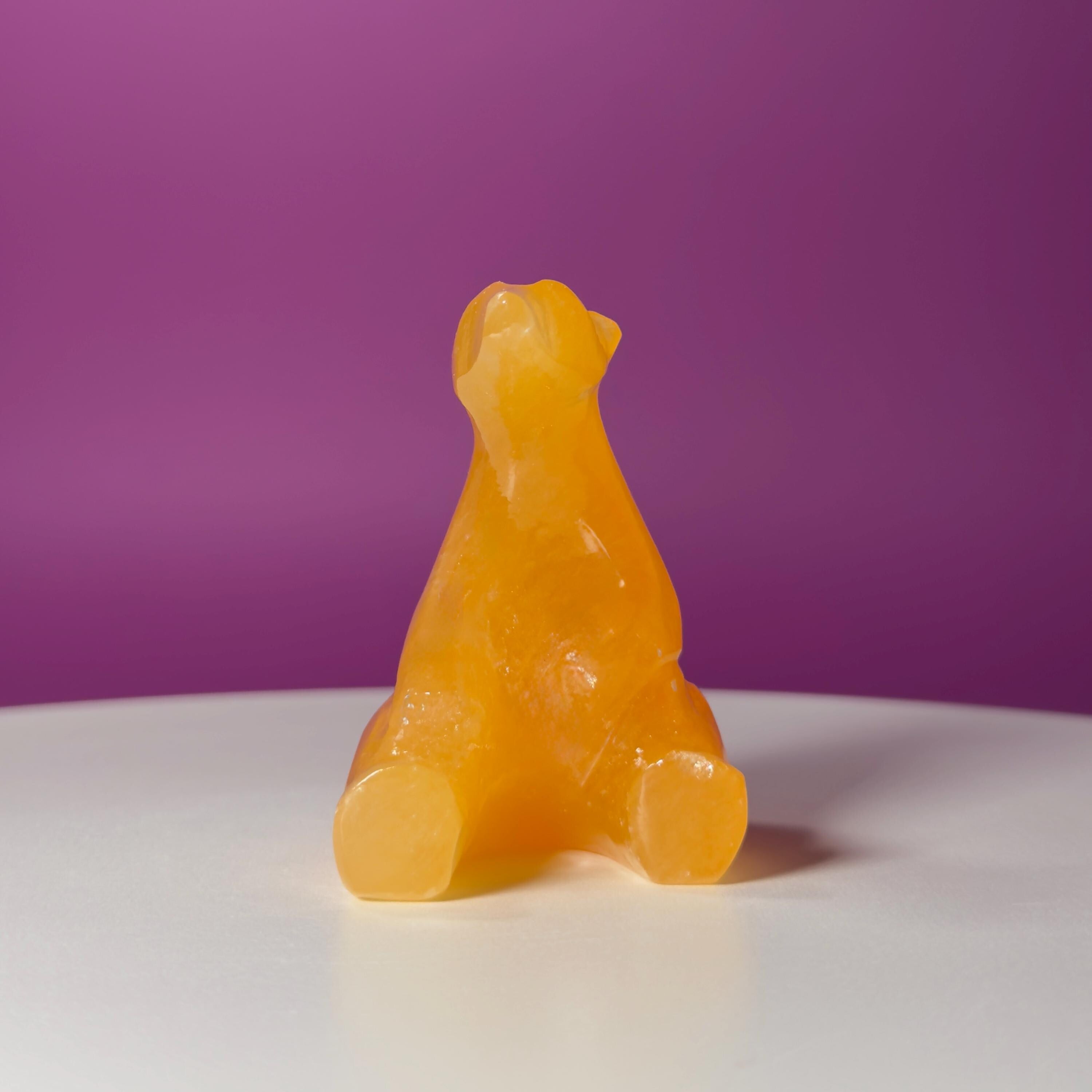 Orange Calcite Polar Bear Carving, Crystal Animal Figurine, Arctic Décor Gift