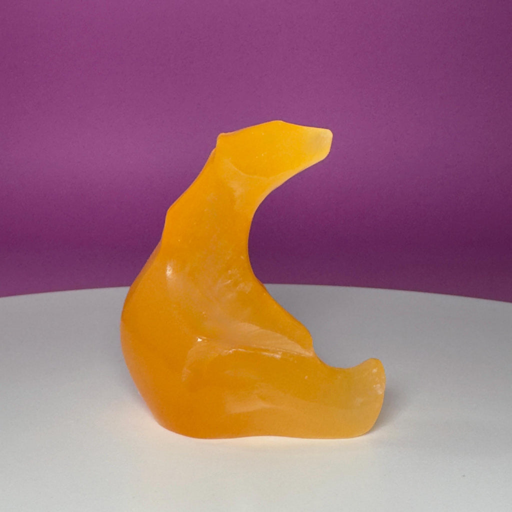 Orange Calcite Polar Bear Carving, Crystal Animal Figurine, Arctic Décor Gift