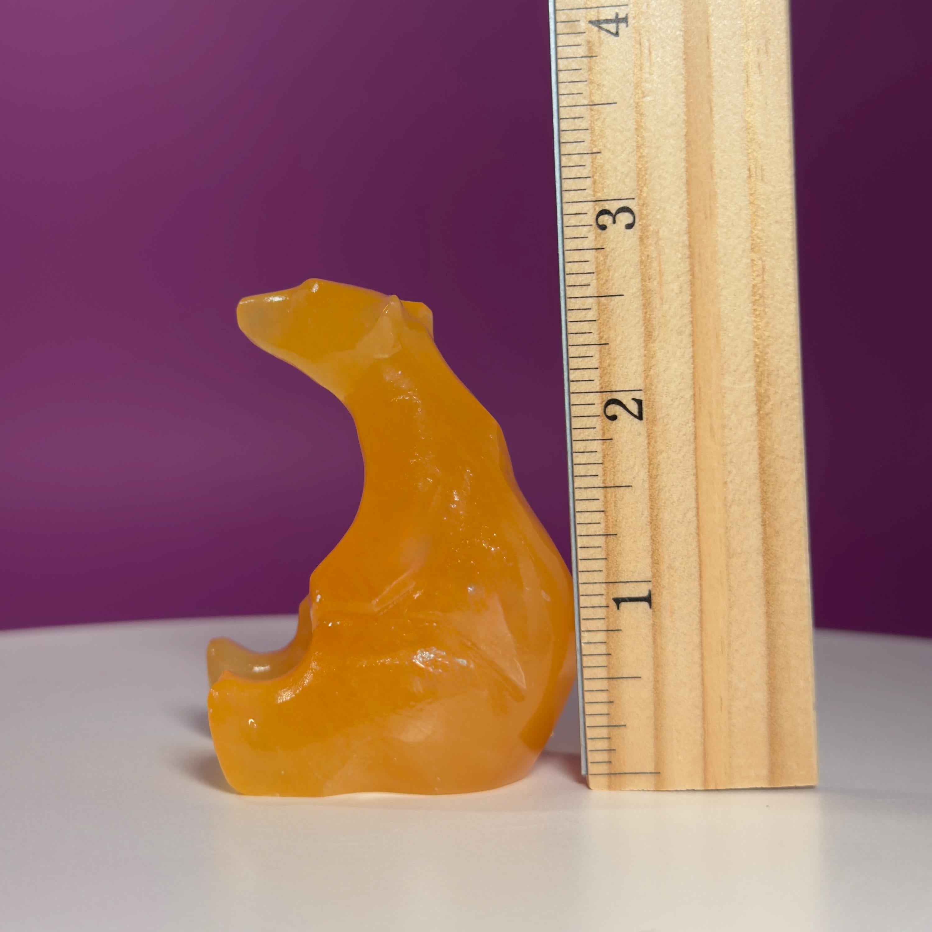 Orange Calcite Polar Bear Carving, Crystal Animal Figurine, Arctic Décor Gift