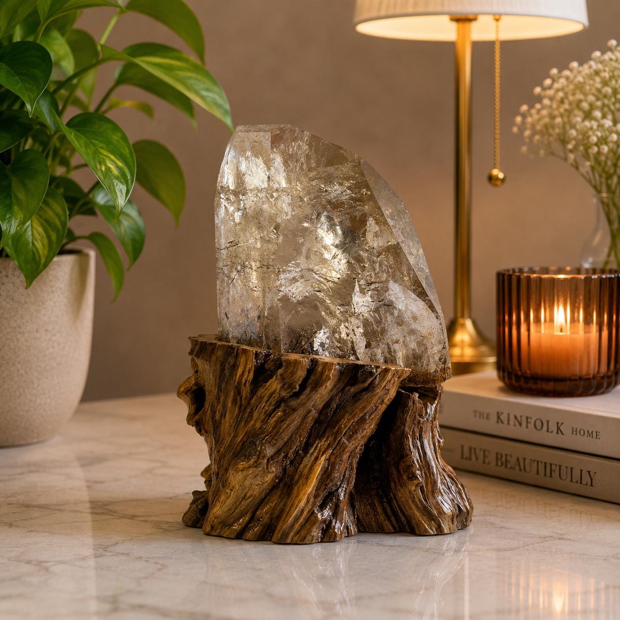 Rutile Quartz with Garden Inclusions on Custom Root Stand | Collector Crystal Display