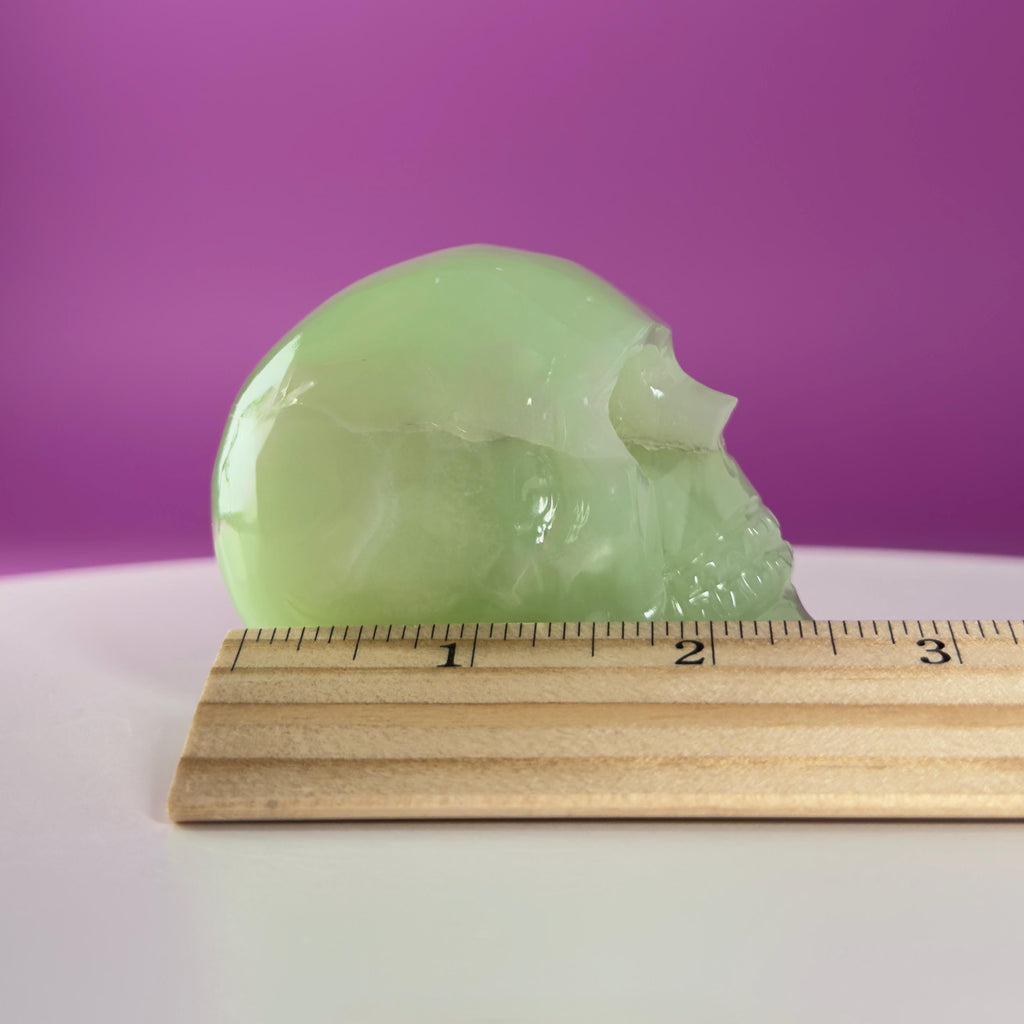 Green Onyx Skull Carving UV Reactive Crystal Decor