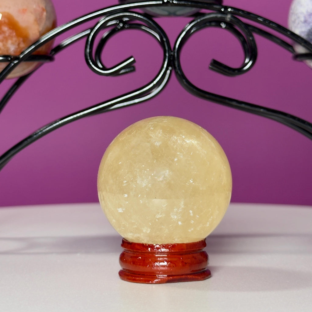 Mini Crystal Sphere Collection with Decorative Black Metal Stand | Collector Display