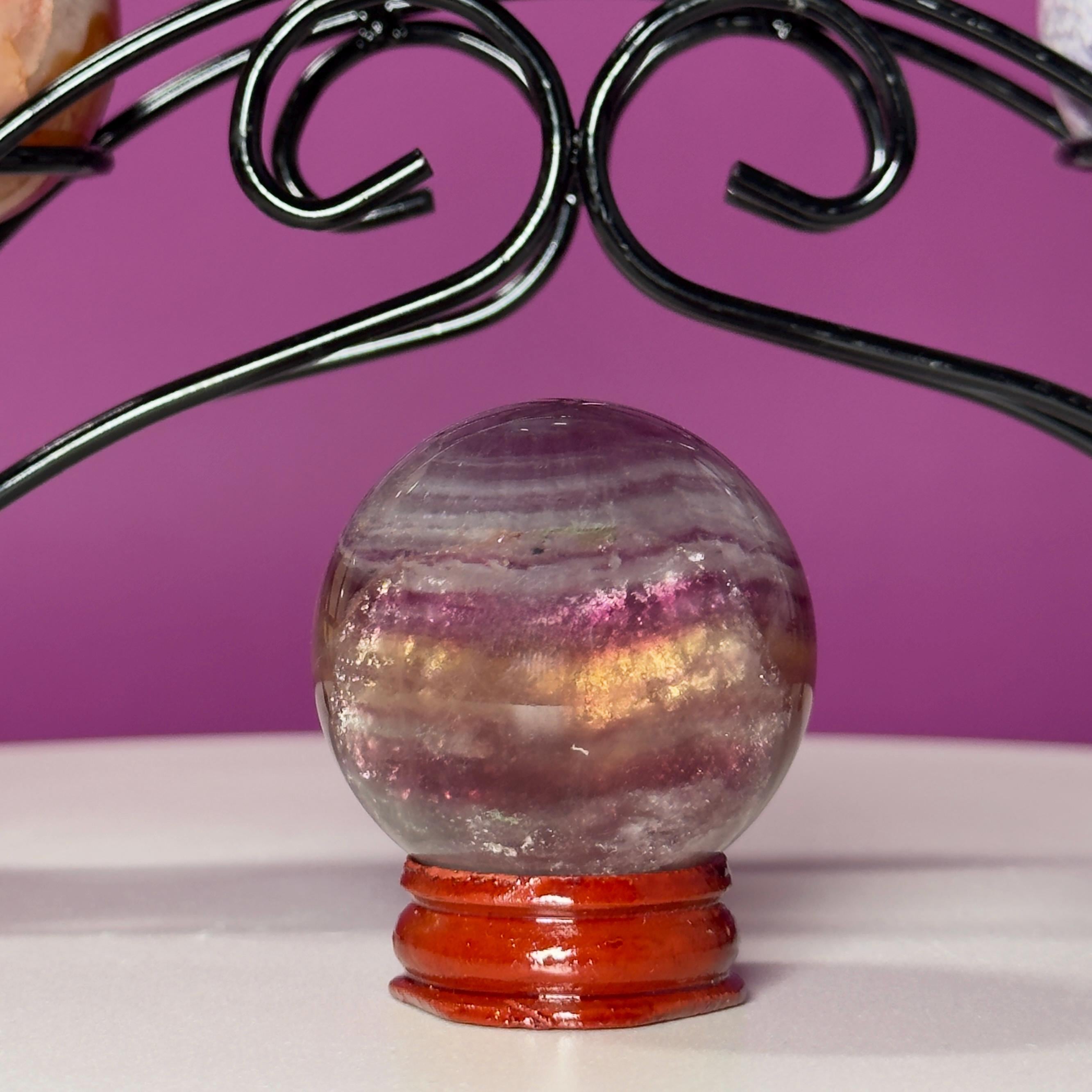 Mini Crystal Sphere Collection with Decorative Black Metal Stand | Collector Display