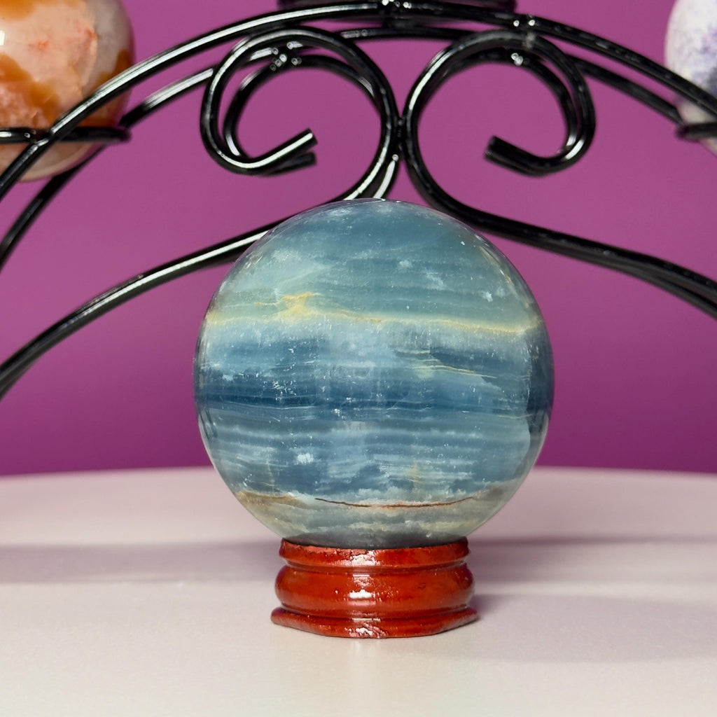 Mini Crystal Sphere Collection with Decorative Black Metal Stand | Collector Display