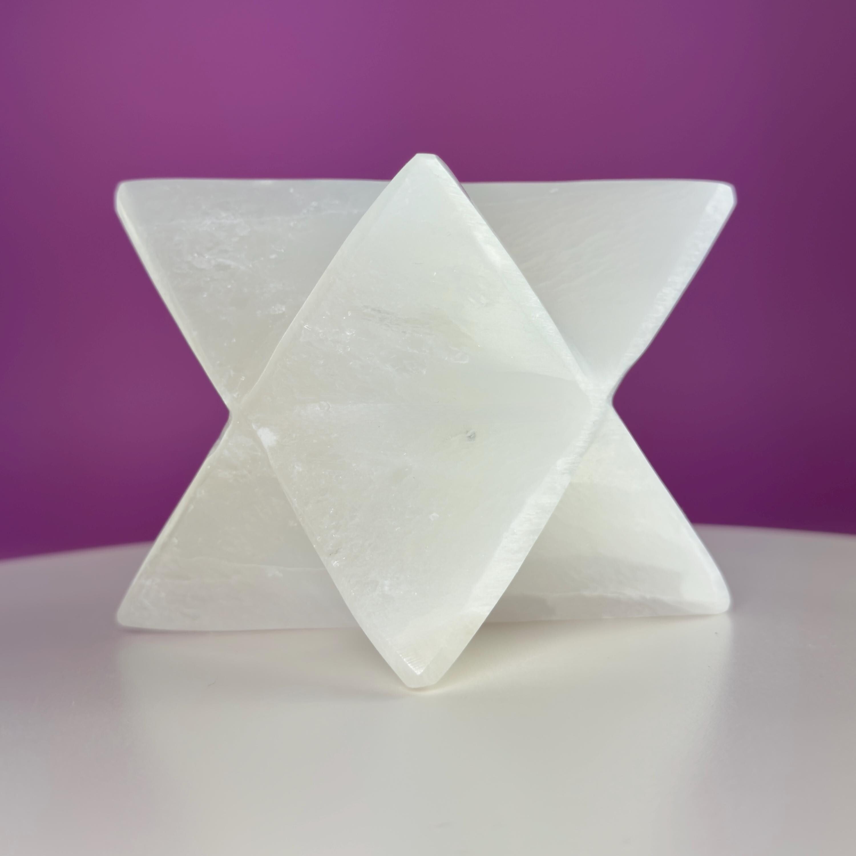 Large Selenite Merkaba Star Sculpture | Sacred Geometry Crystal Décor