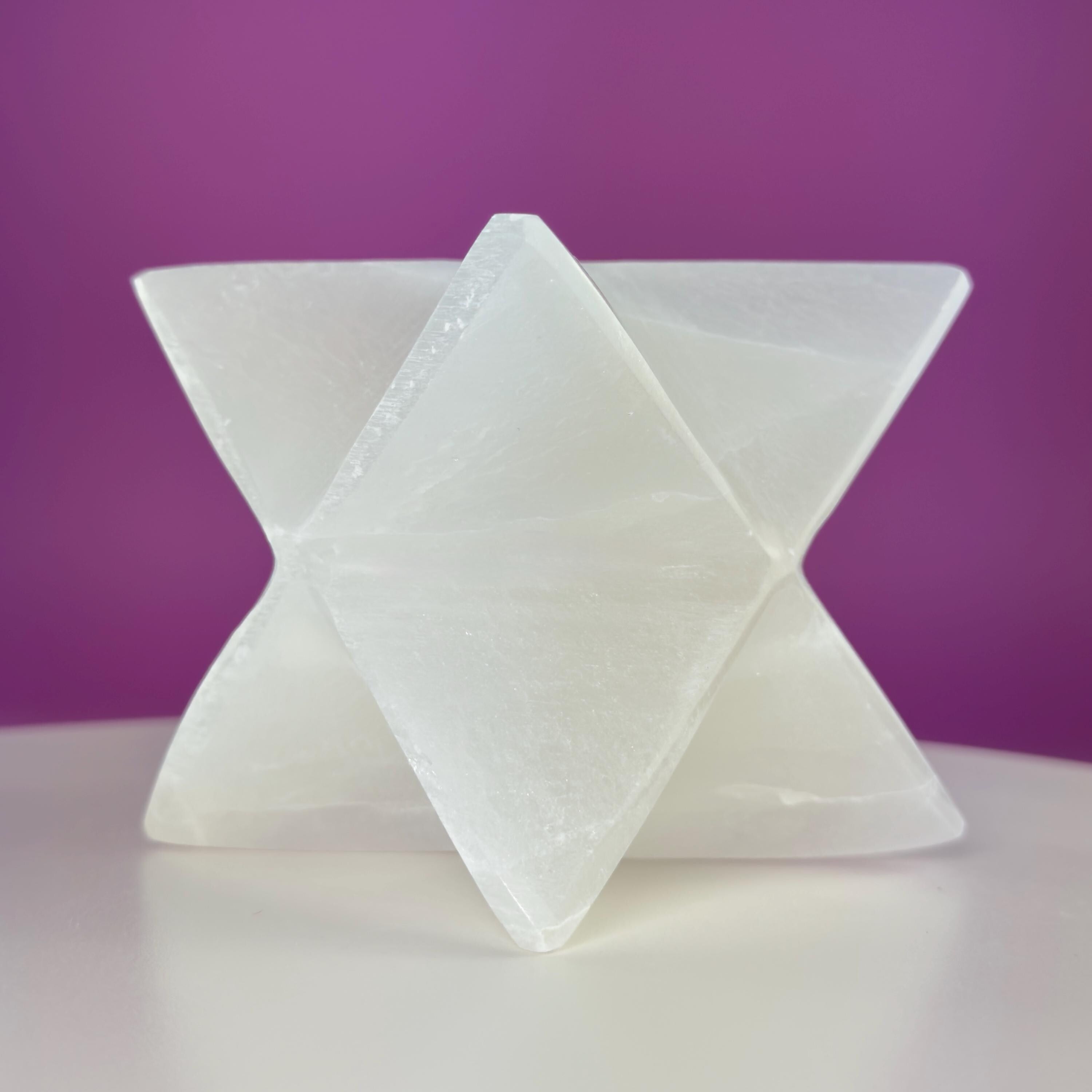 Large Selenite Merkaba Star Sculpture | Sacred Geometry Crystal Décor