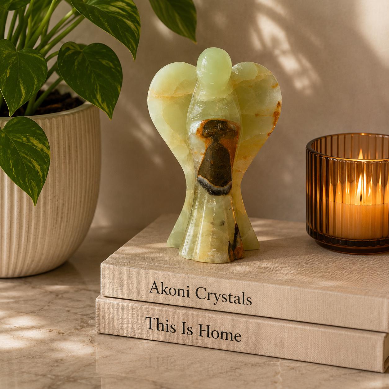 Green Onyx Angel Carving Crystal Guardian Figurine