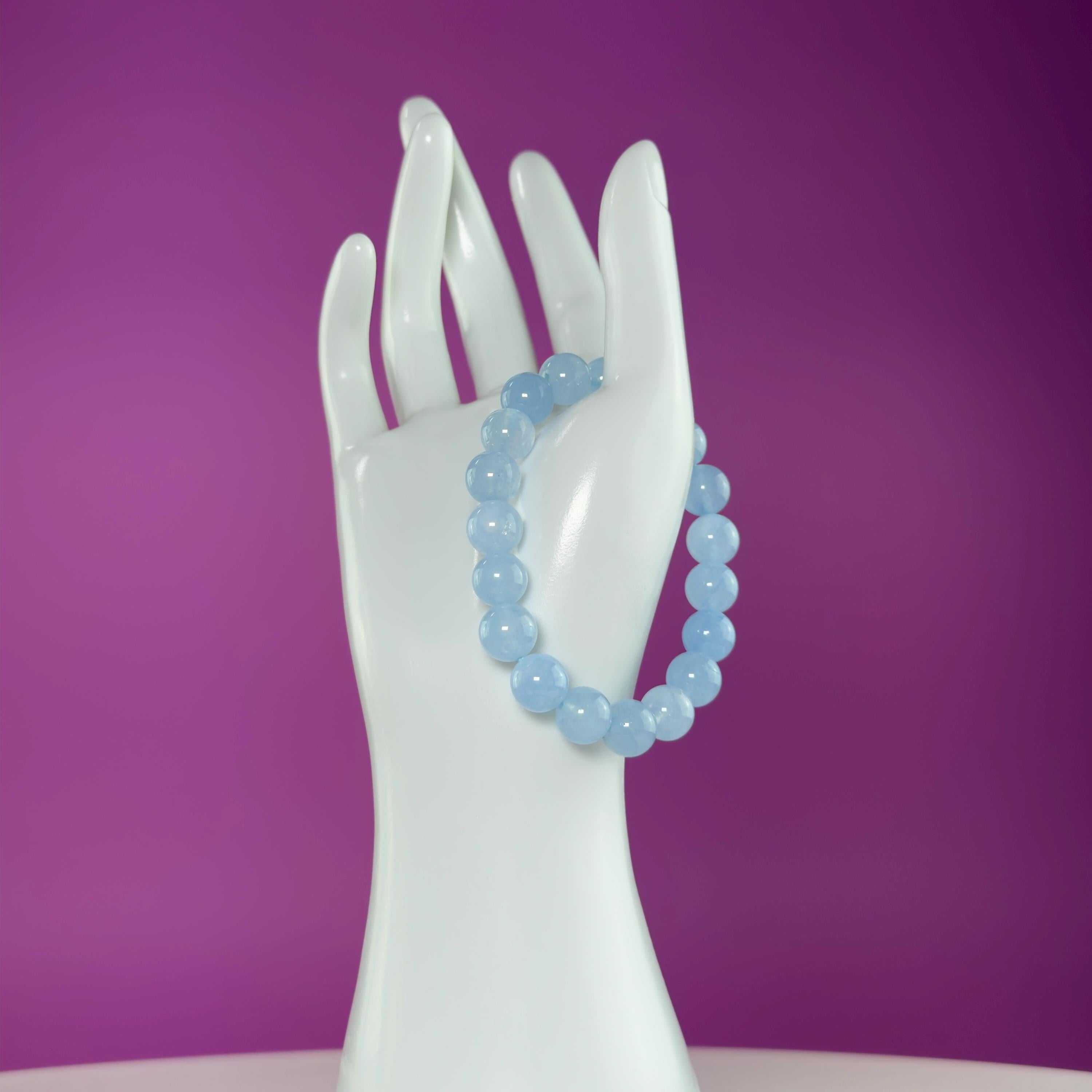 Aquamarine 10mm Bracelet | Natural Blue Crystal Beaded Bracelet