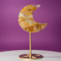 Golden Healer Moon Carving on Gold Stand | Crystal Décor