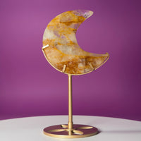 Golden Healer Moon Carving on Gold Stand | Crystal Décor