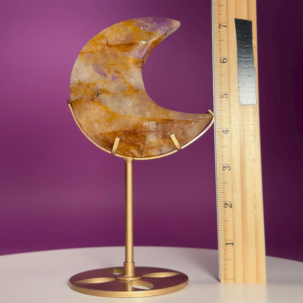 Golden Healer Moon Carving on Gold Stand | Crystal Décor