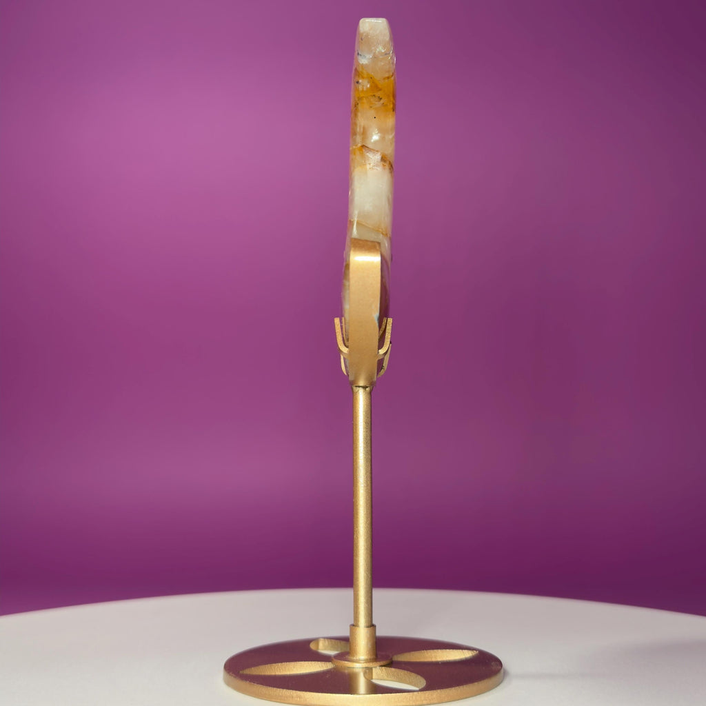 Golden Healer Moon Carving on Gold Stand | Crystal Décor