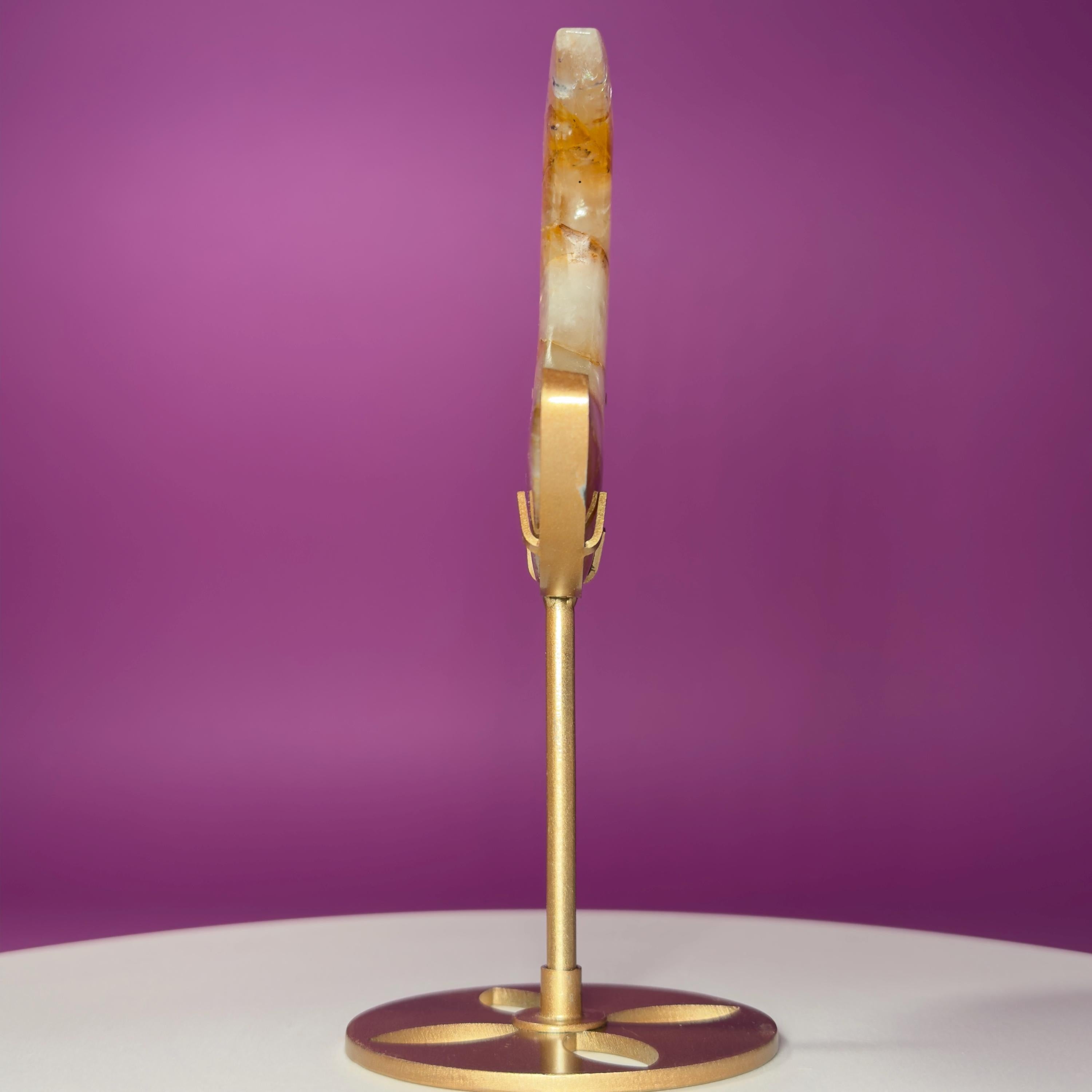 Golden Healer Moon Carving on Gold Stand | Crystal Décor