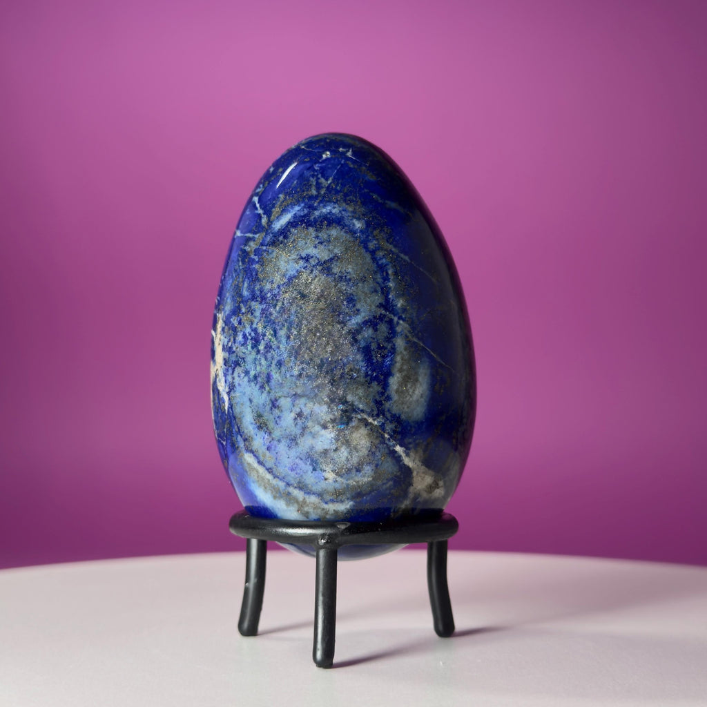 Lapis Lazuli Crystal Egg with Black Iron Display Stand