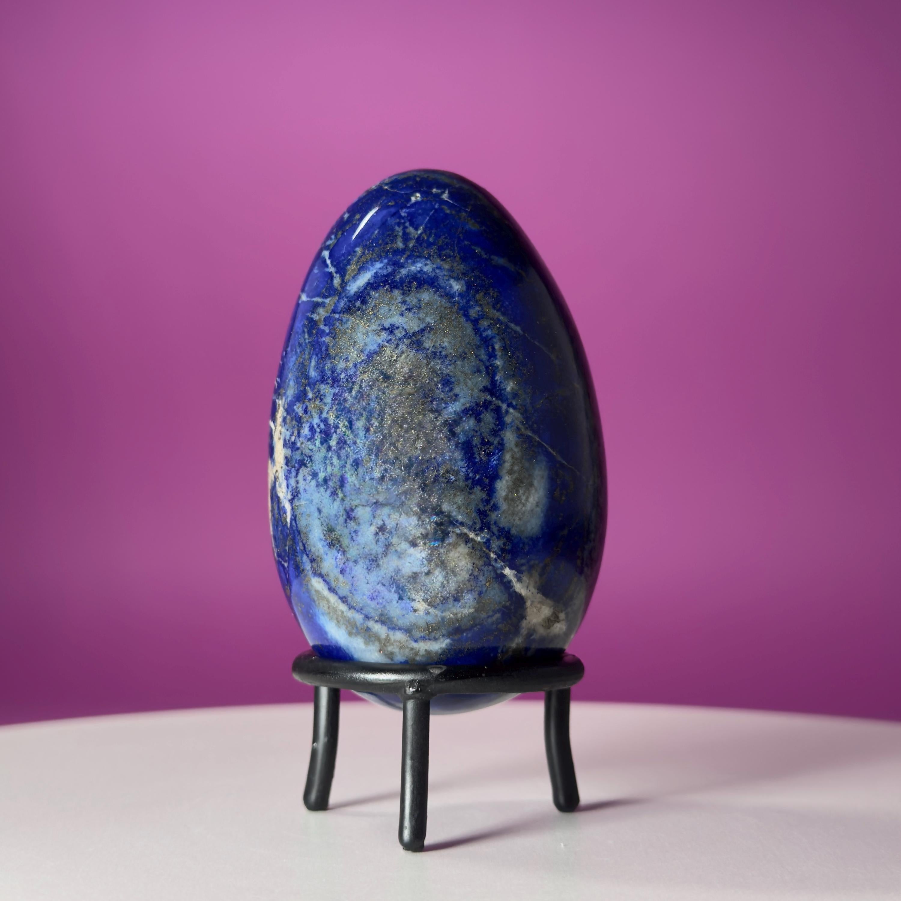 Lapis Lazuli Crystal Egg with Black Iron Display Stand