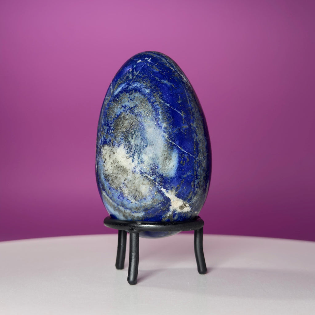 Lapis Lazuli Crystal Egg with Black Iron Display Stand