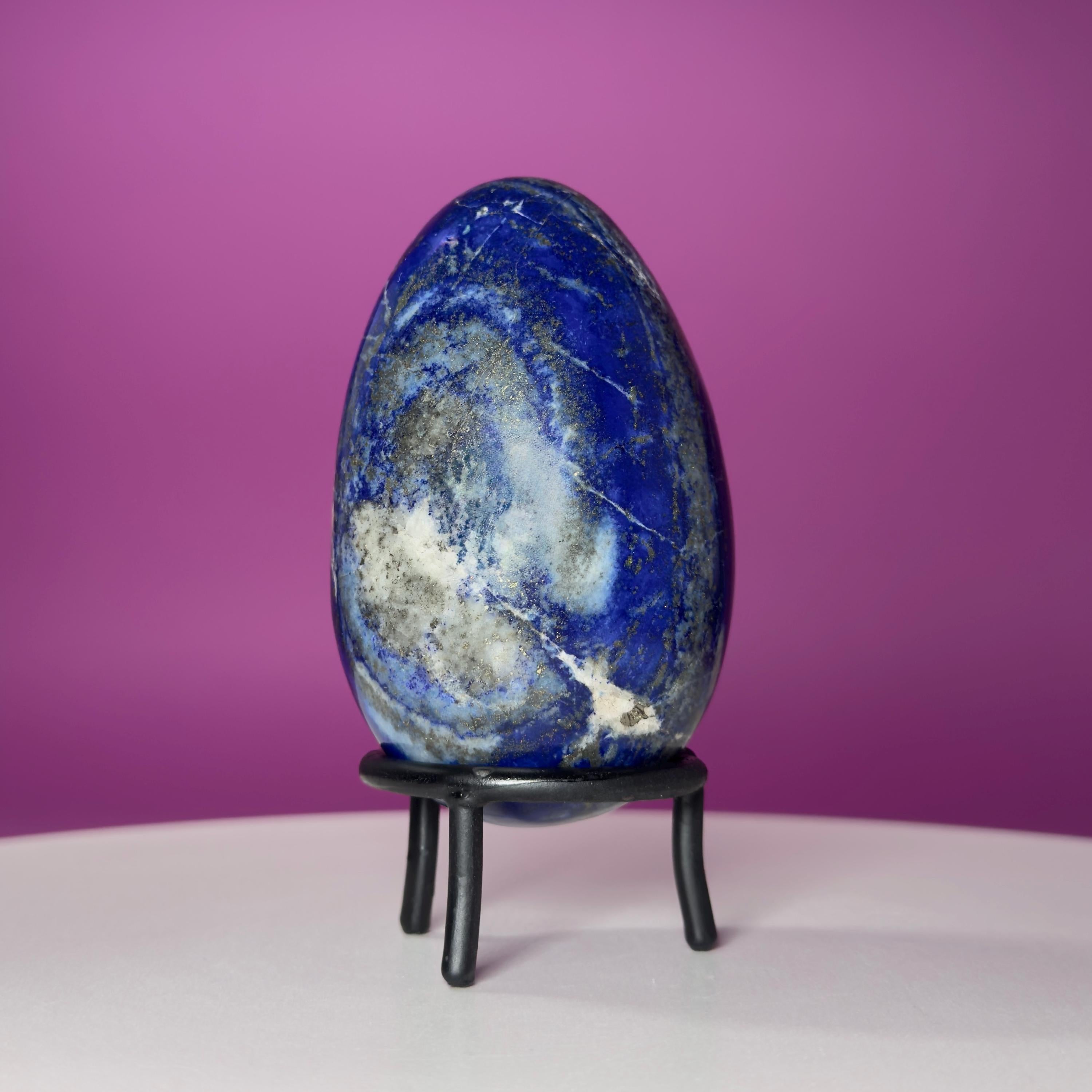 Lapis Lazuli Crystal Egg with Black Iron Display Stand
