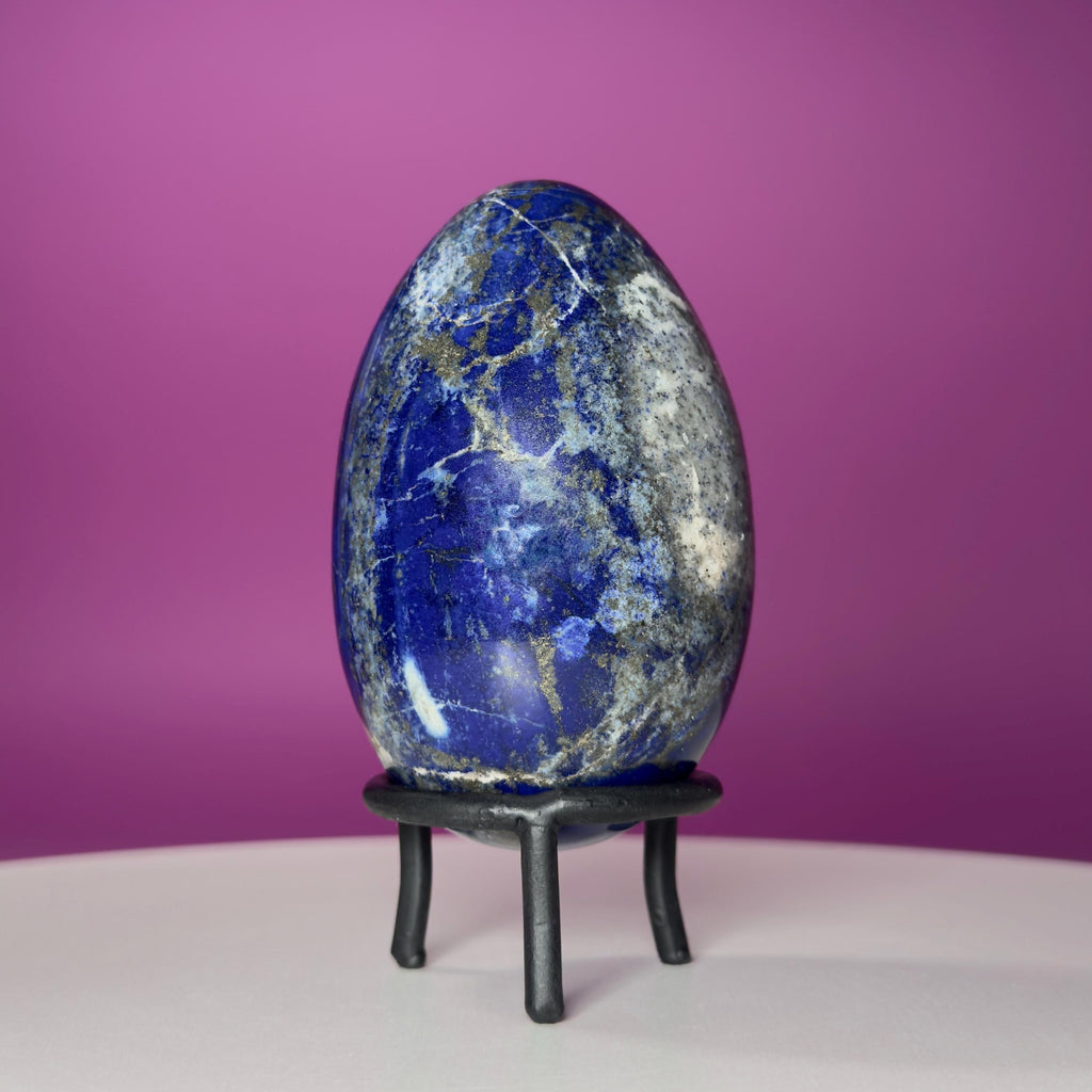 Lapis Lazuli Crystal Egg with Black Iron Display Stand
