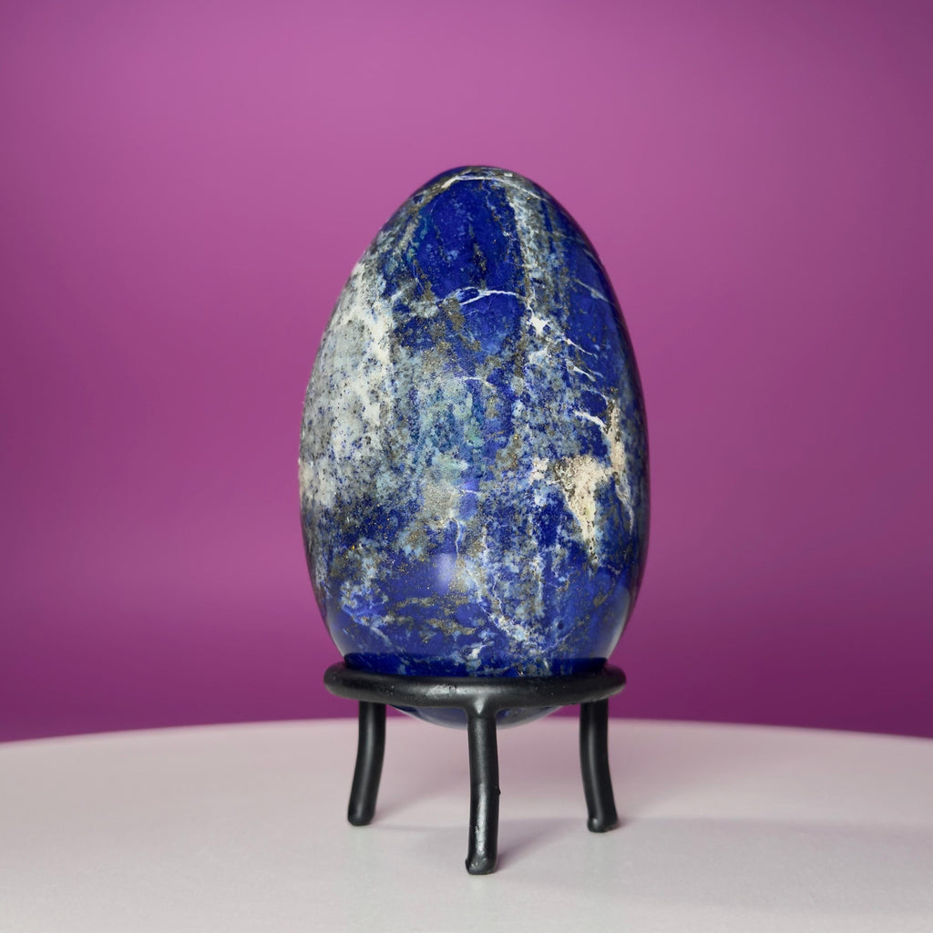 Lapis Lazuli Crystal Egg with Black Iron Display Stand