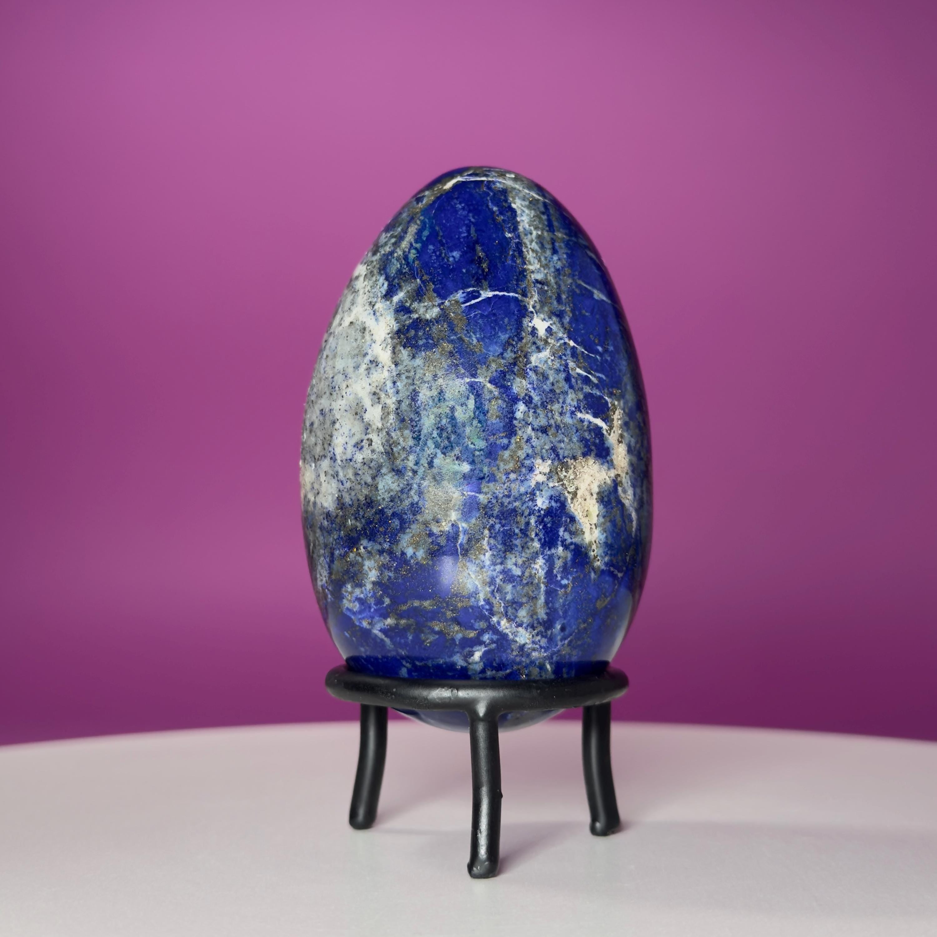 Lapis Lazuli Crystal Egg with Black Iron Display Stand