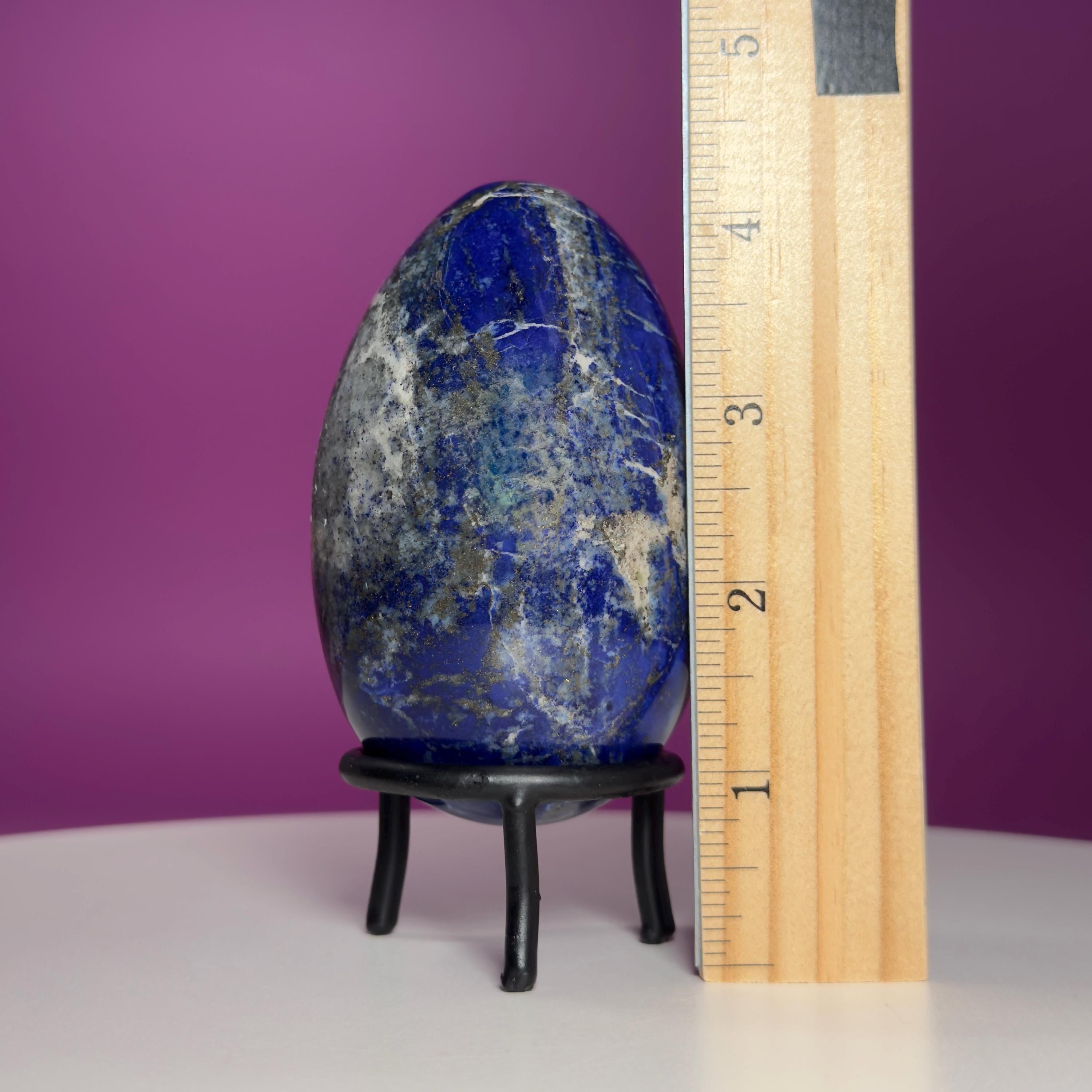 Lapis Lazuli Crystal Egg with Black Iron Display Stand