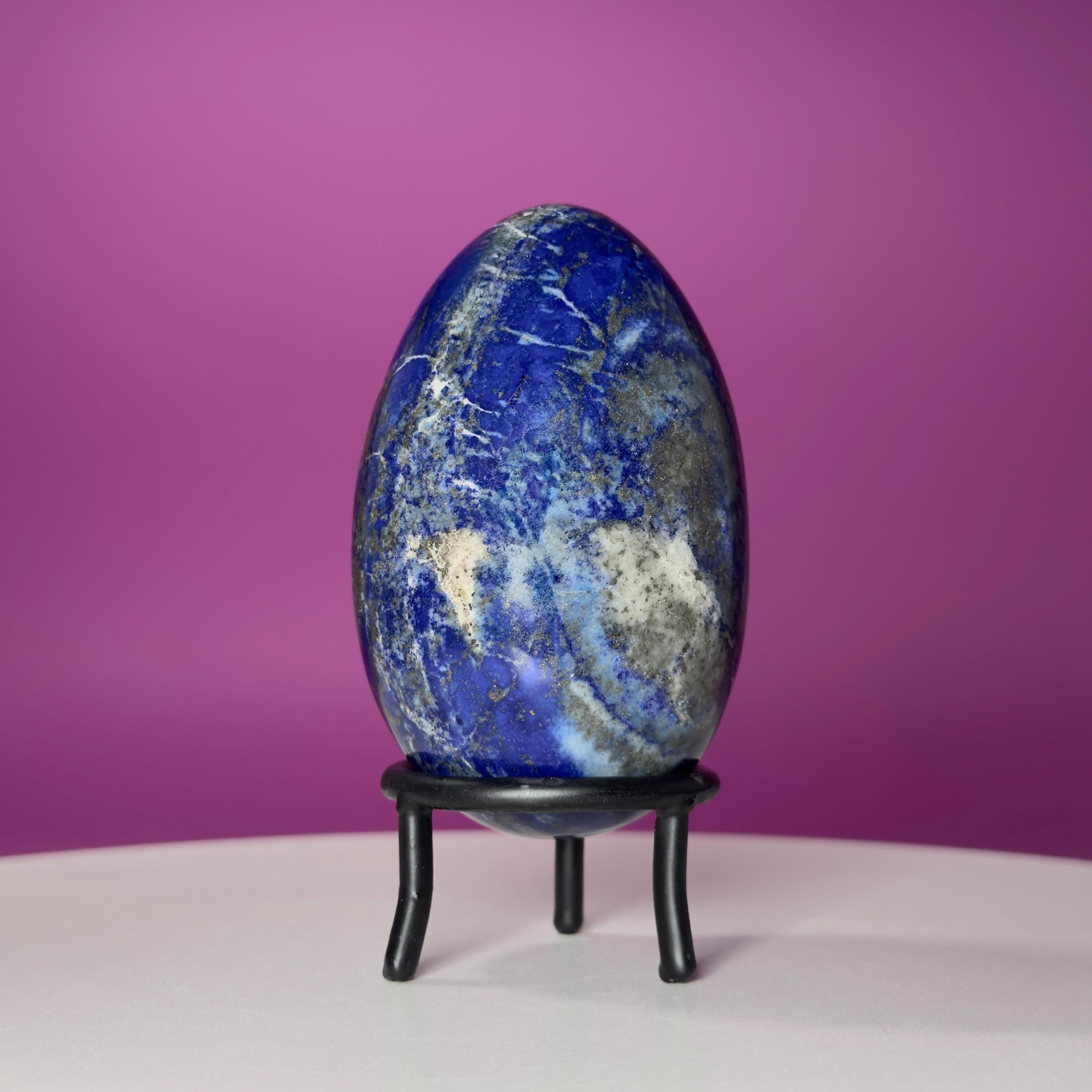 Lapis Lazuli Crystal Egg with Black Iron Display Stand