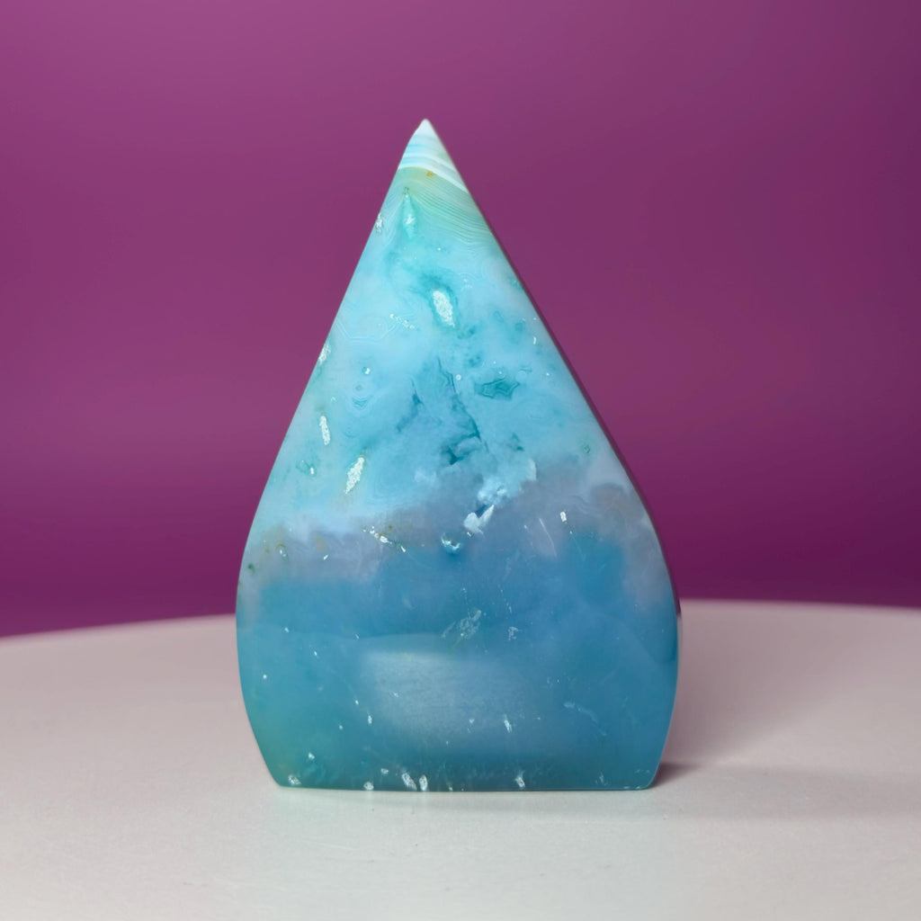 Blue Agate Teardrop Druzy Freeform Display Piece, Color Enhanced