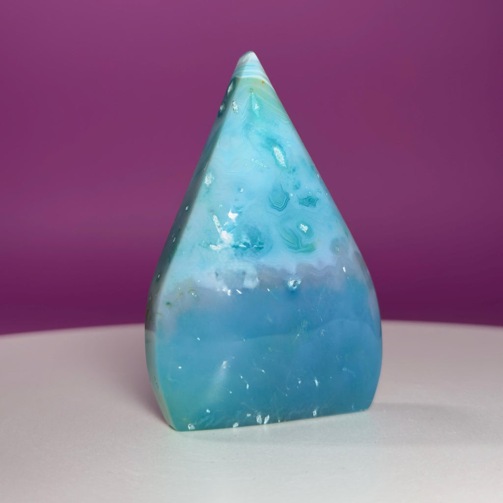 Blue Agate Teardrop Druzy Freeform Display Piece, Color Enhanced