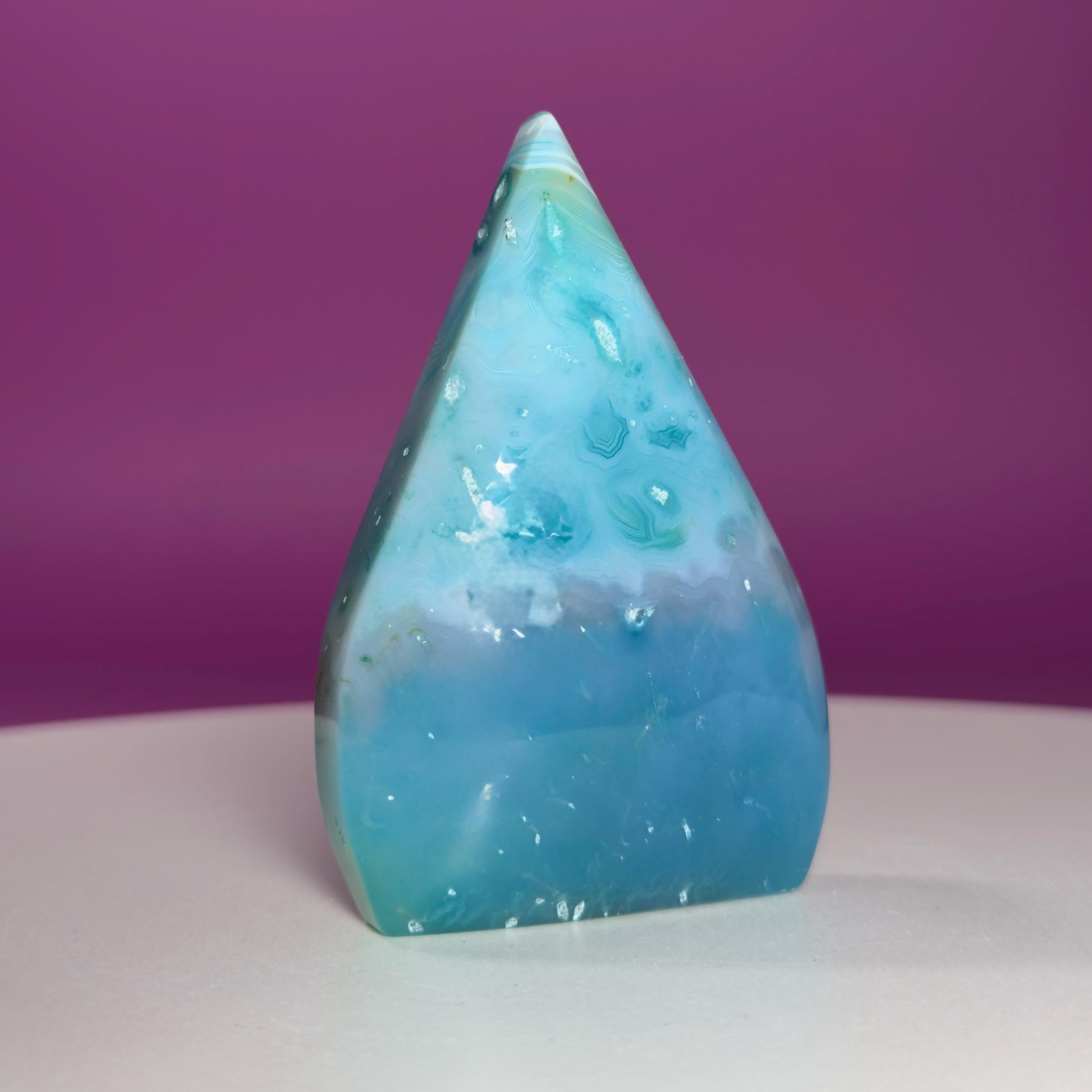 Blue Agate Teardrop Druzy Freeform Display Piece, Color Enhanced