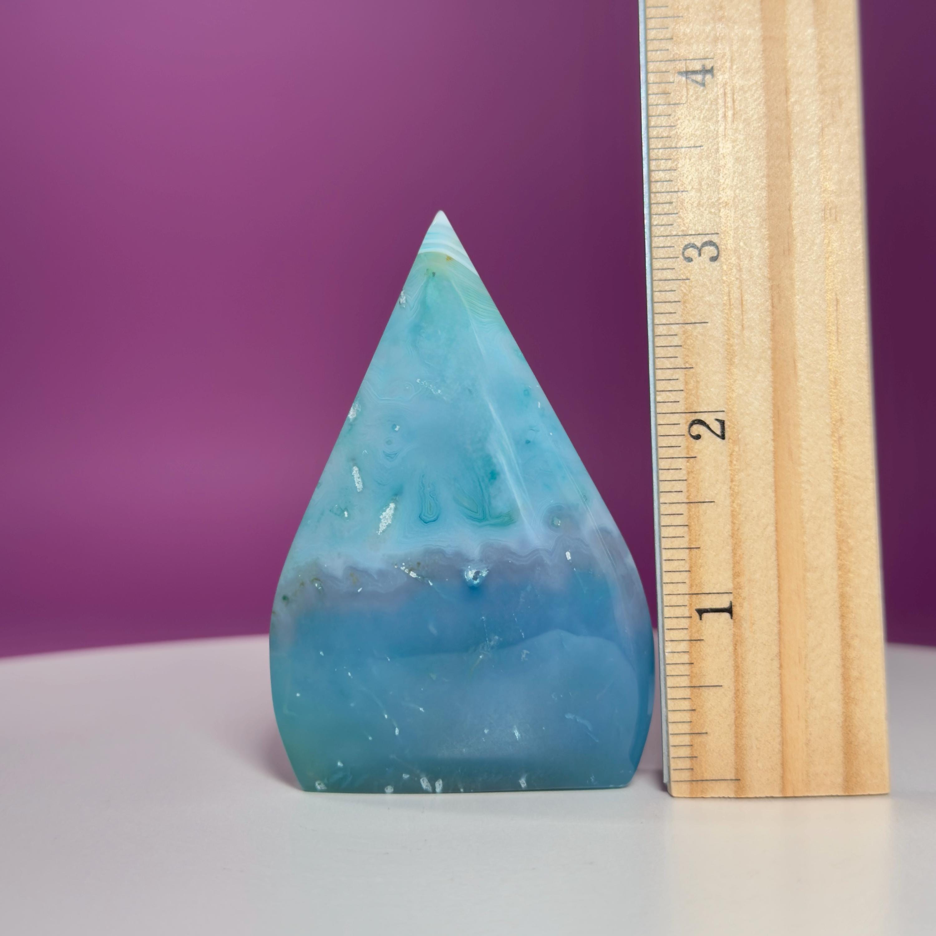 Blue Agate Teardrop Druzy Freeform Display Piece, Color Enhanced