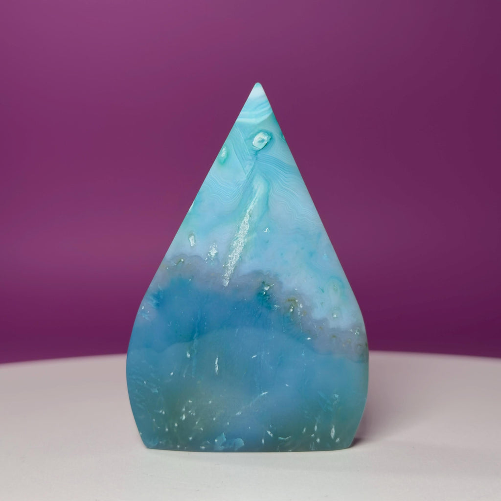 Blue Agate Teardrop Druzy Freeform Display Piece, Color Enhanced
