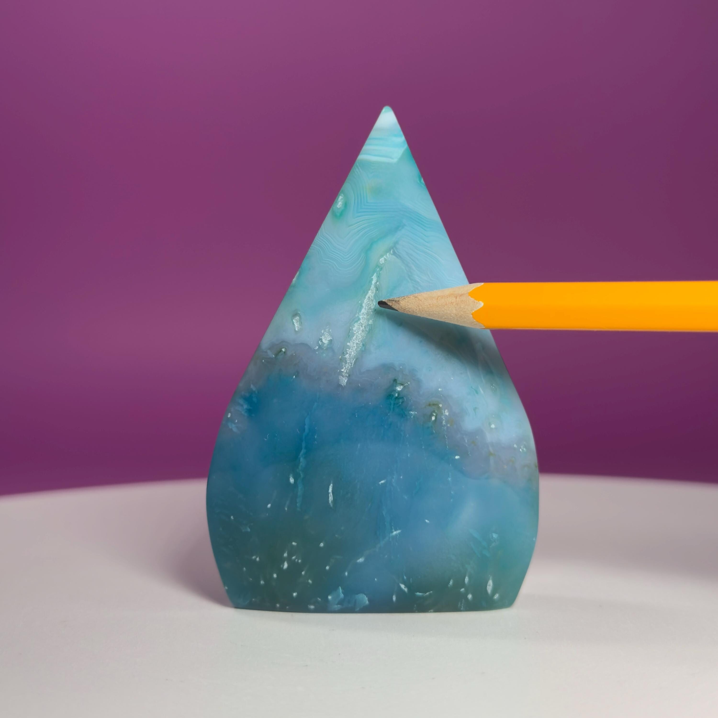 Blue Agate Teardrop Druzy Freeform Display Piece, Color Enhanced