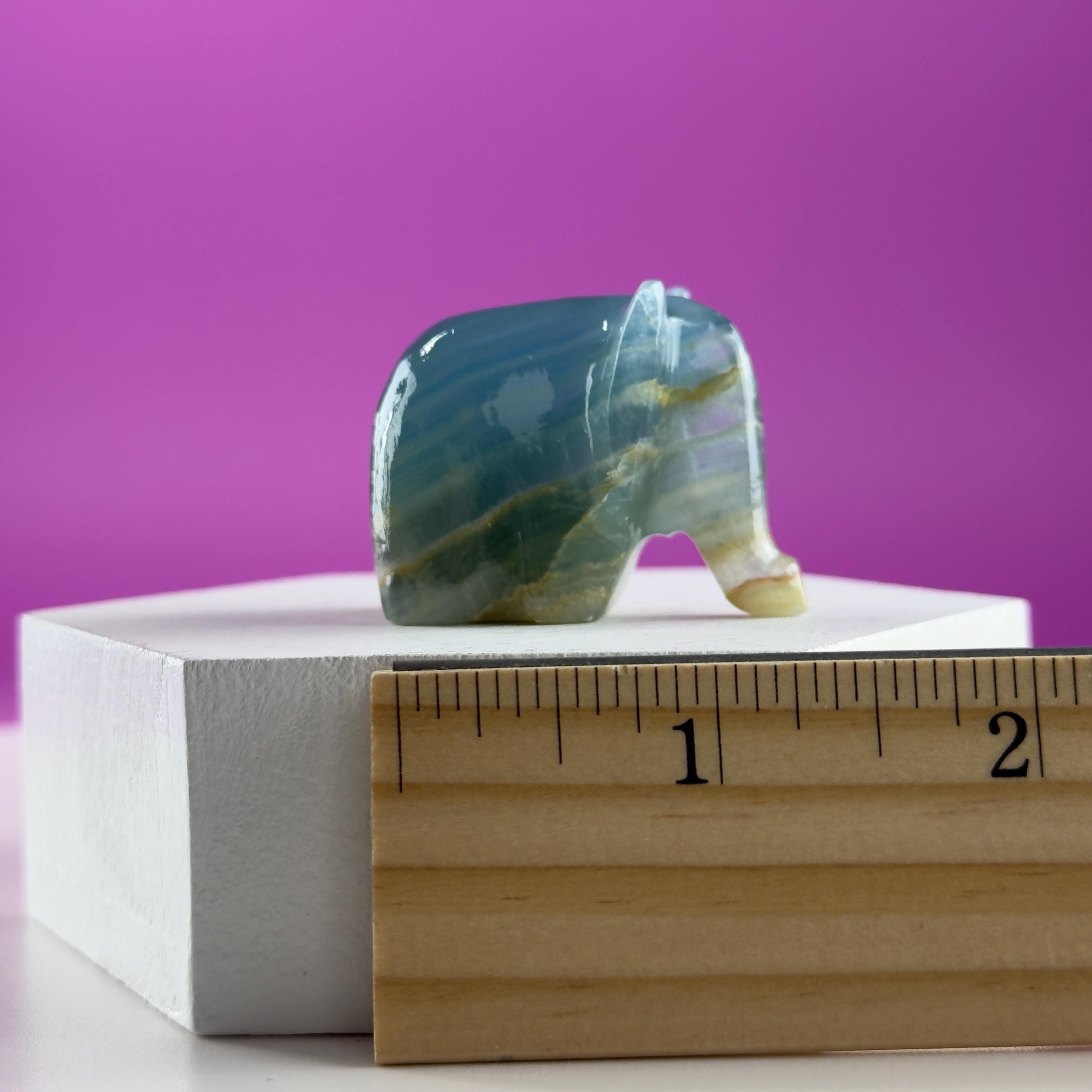 Mini Blue Onyx Elephant Carving Animal