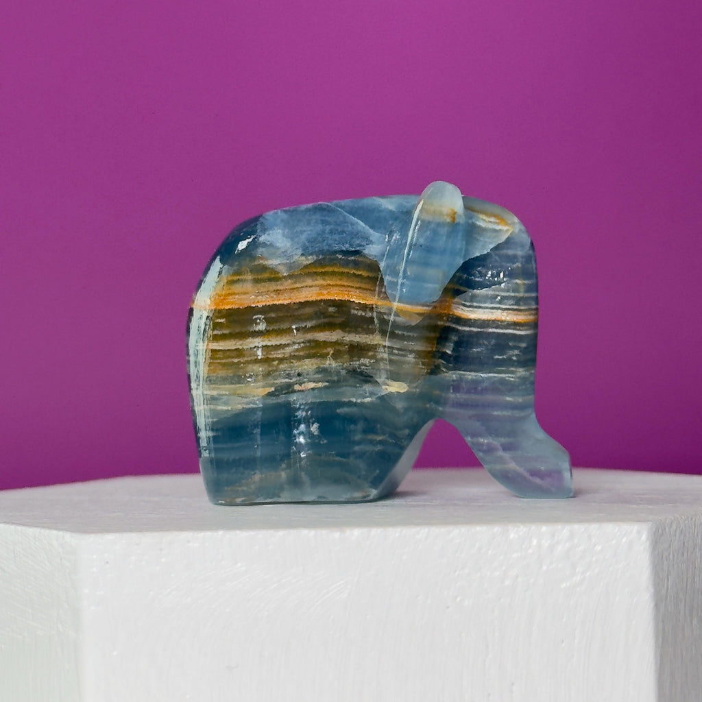Mini Blue Onyx Elephant Carving Animal