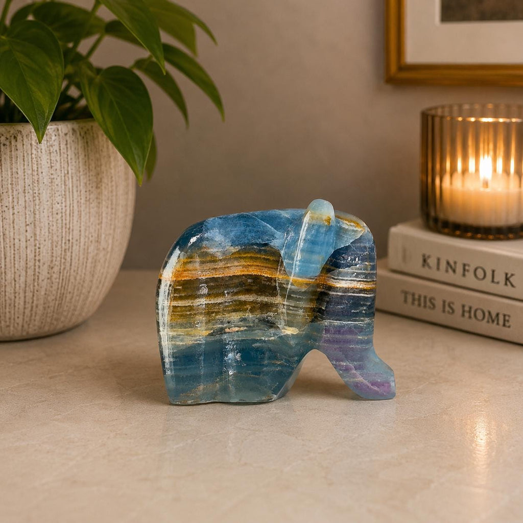 Mini Blue Onyx Elephant Carving Animal