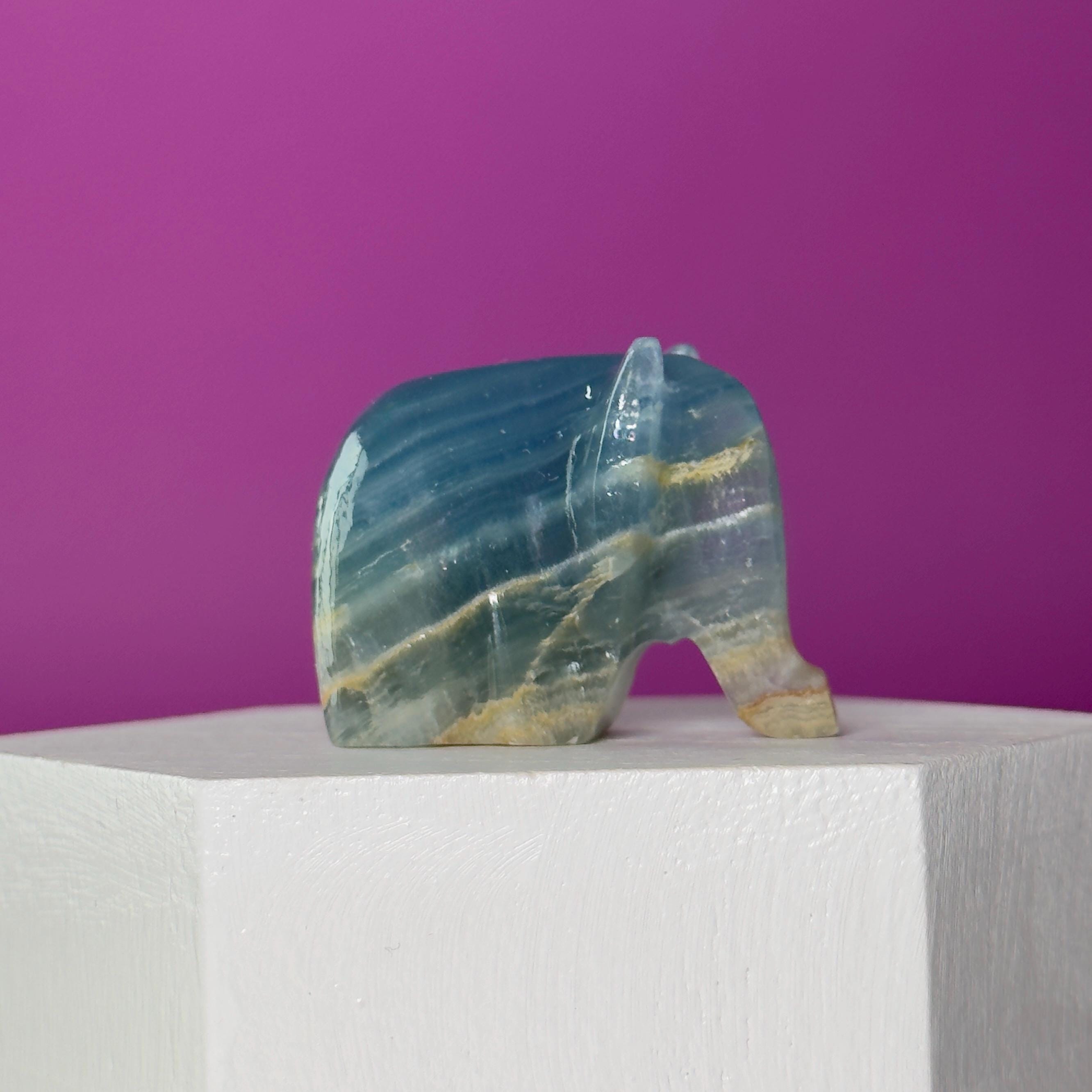 Mini Blue Onyx Elephant Carving Animal