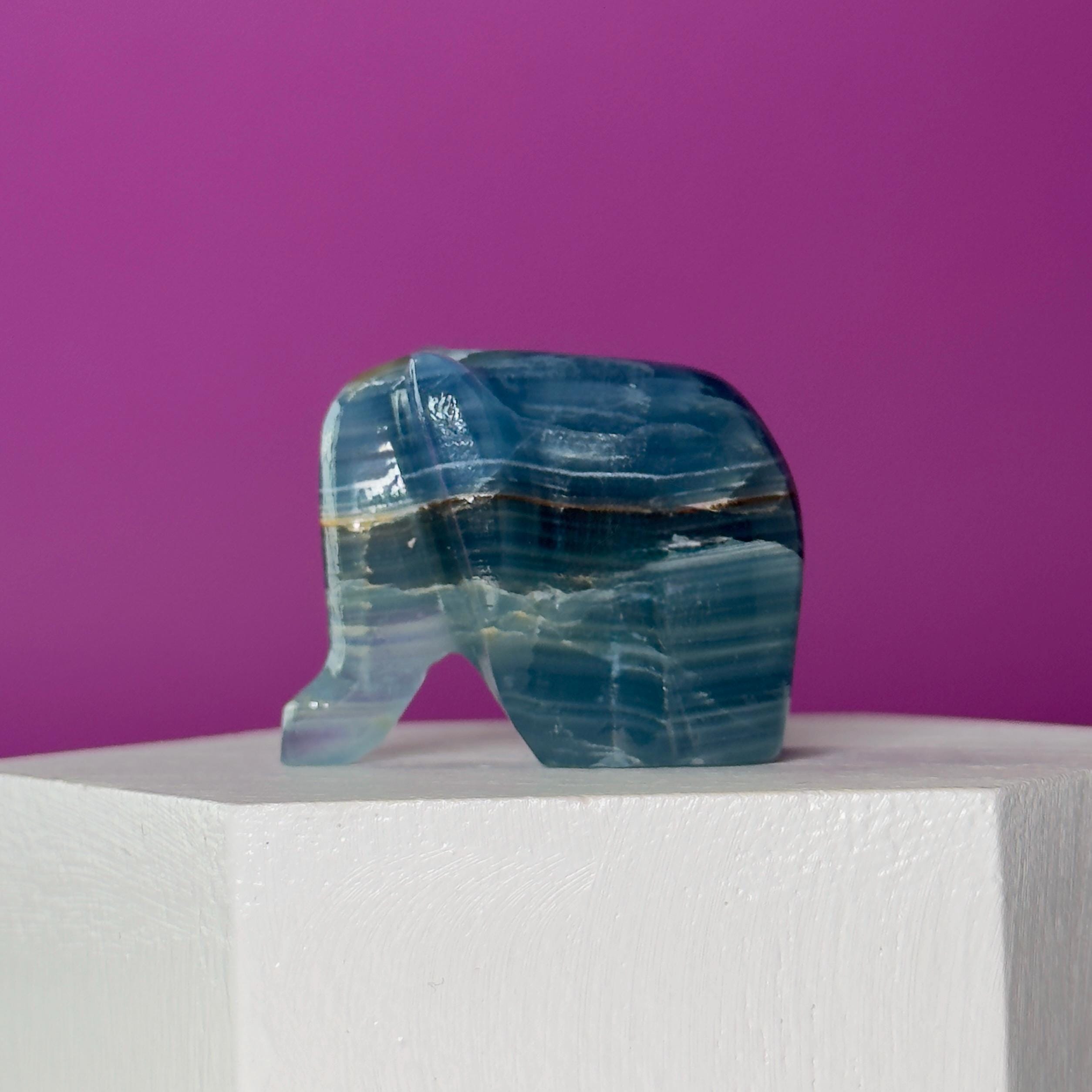Mini Blue Onyx Elephant Carving Animal