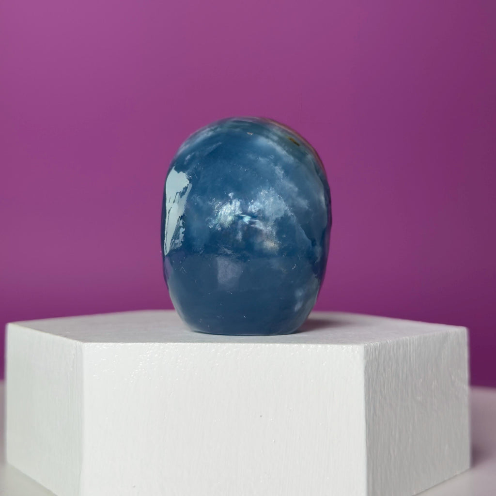 Blue Onyx Skull Carving | Banded Blue Crystal Skull Display Piece