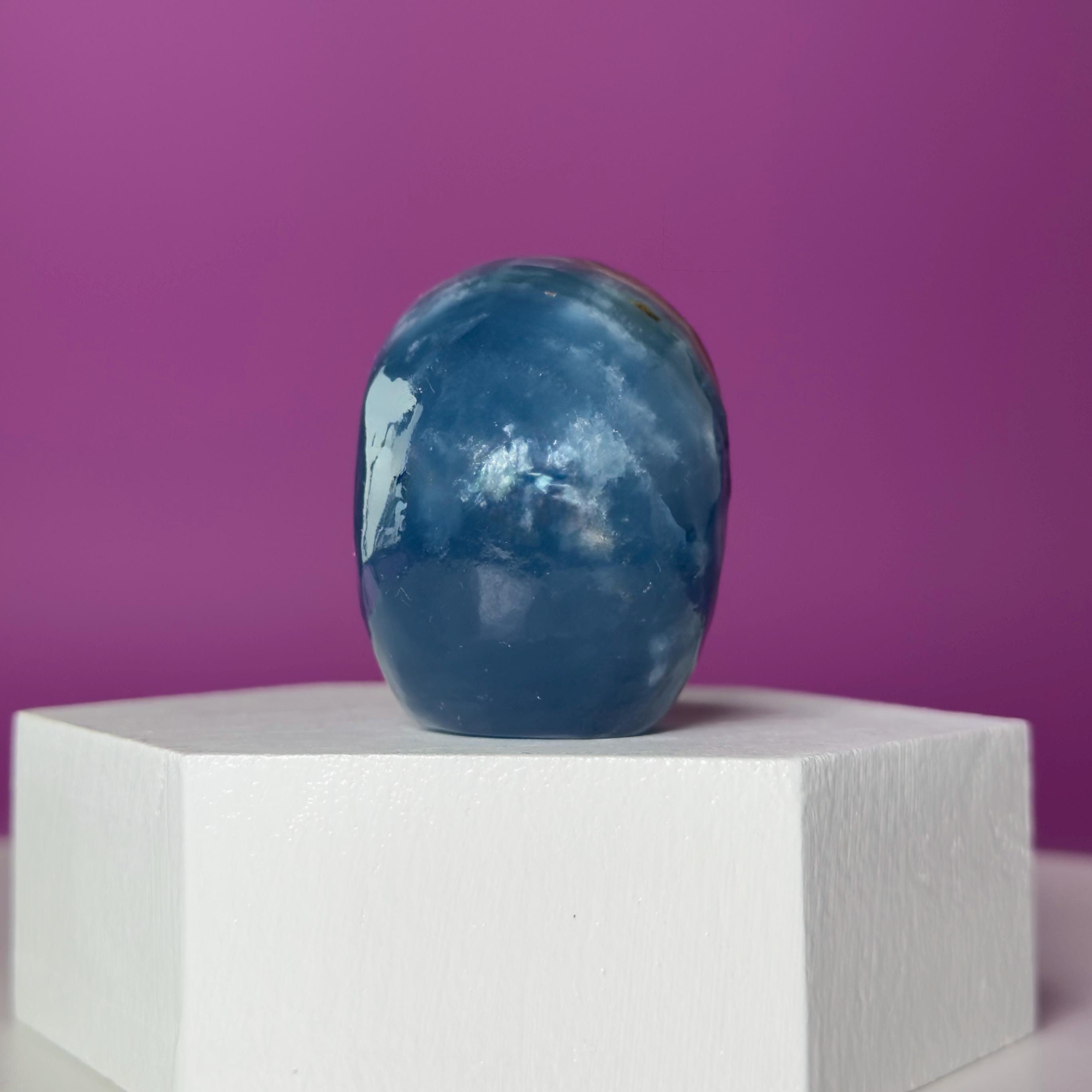 Blue Onyx Skull Carving | Banded Blue Crystal Skull Display Piece