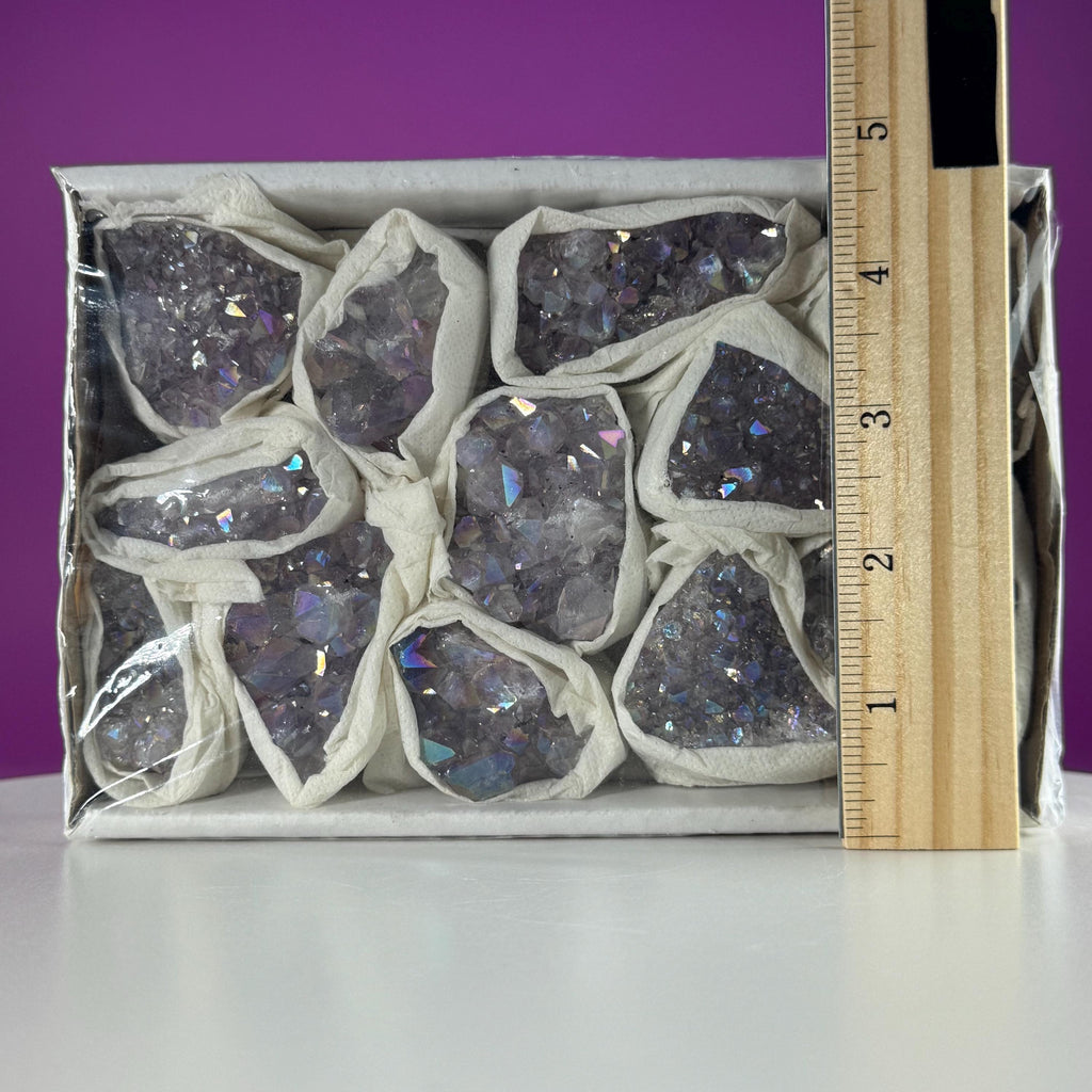 Wholesale Aura Quartz Cluster Box Set Crystal Gift Lot, 12 Pc