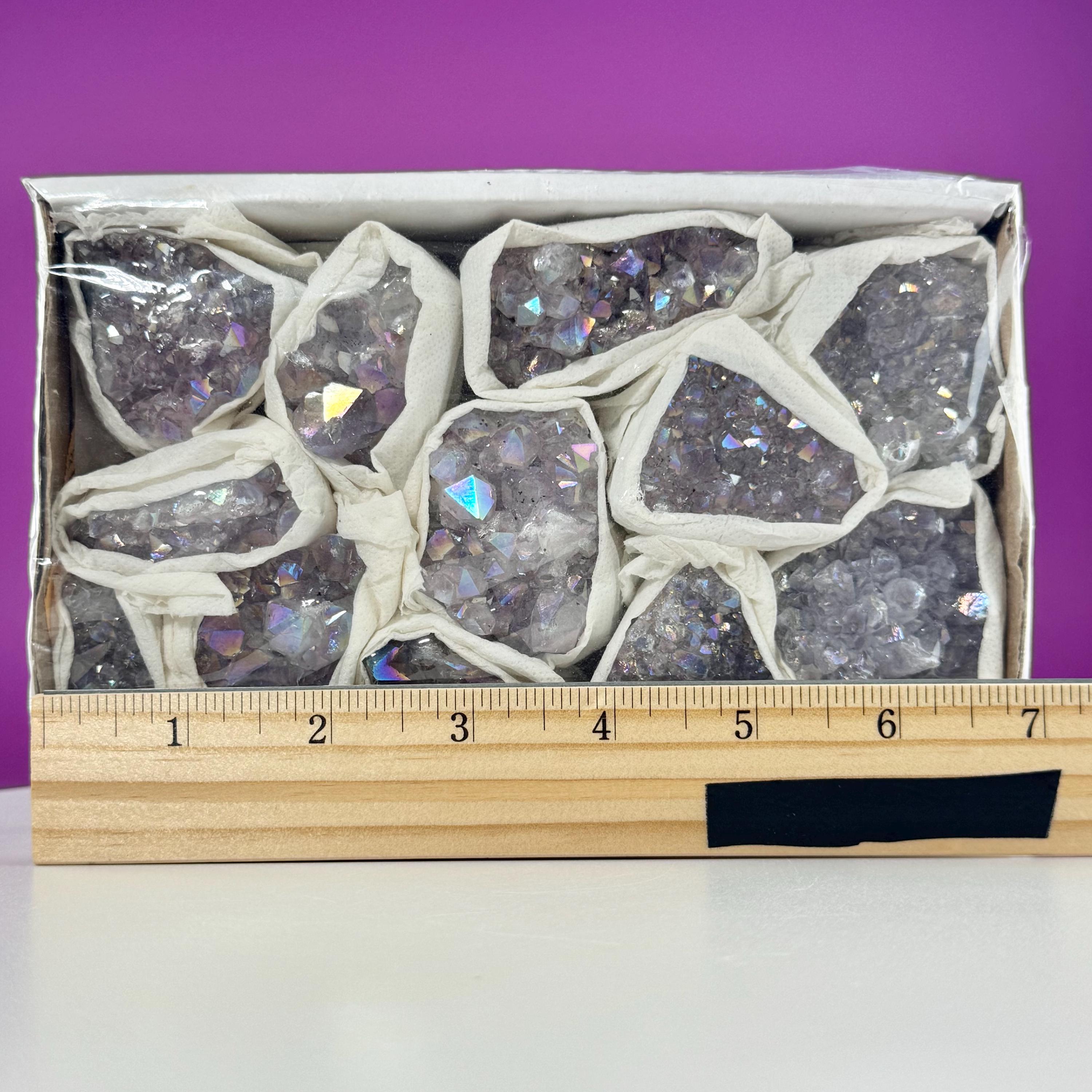 Wholesale Aura Quartz Cluster Box Set Crystal Gift Lot, 12 Pc