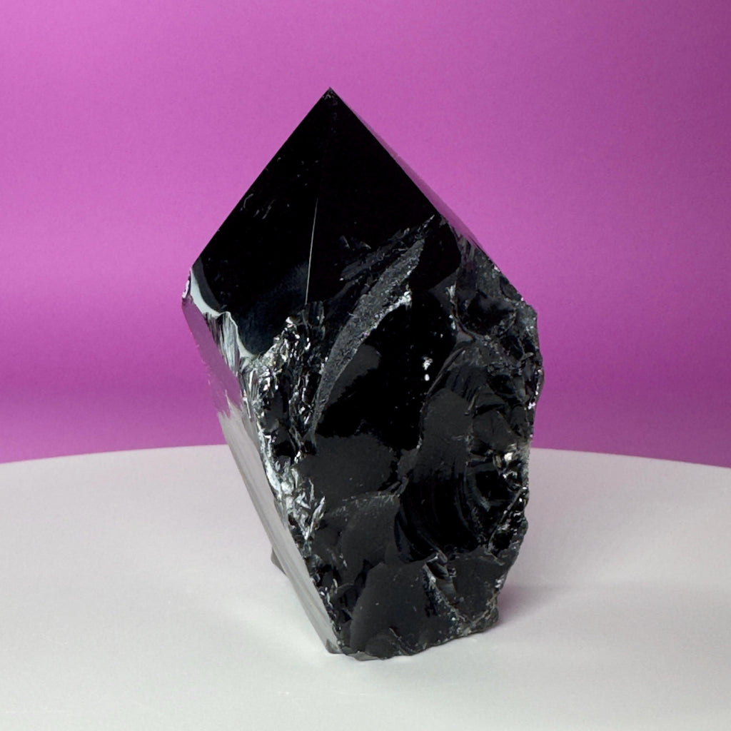 Black Obsidian Top Polished Point | Raw Volcanic Glass Crystal