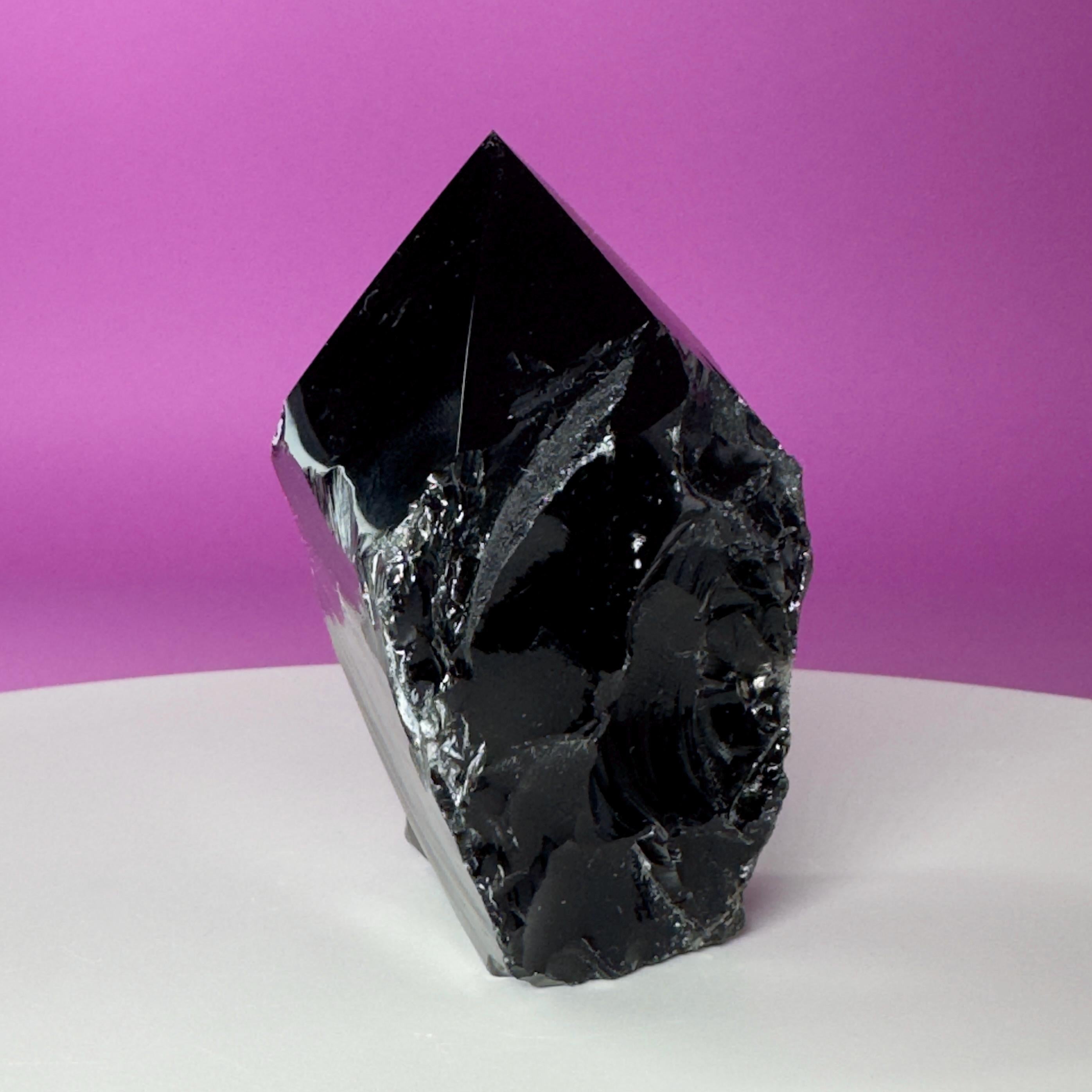 Black Obsidian Top Polished Point | Raw Volcanic Glass Crystal