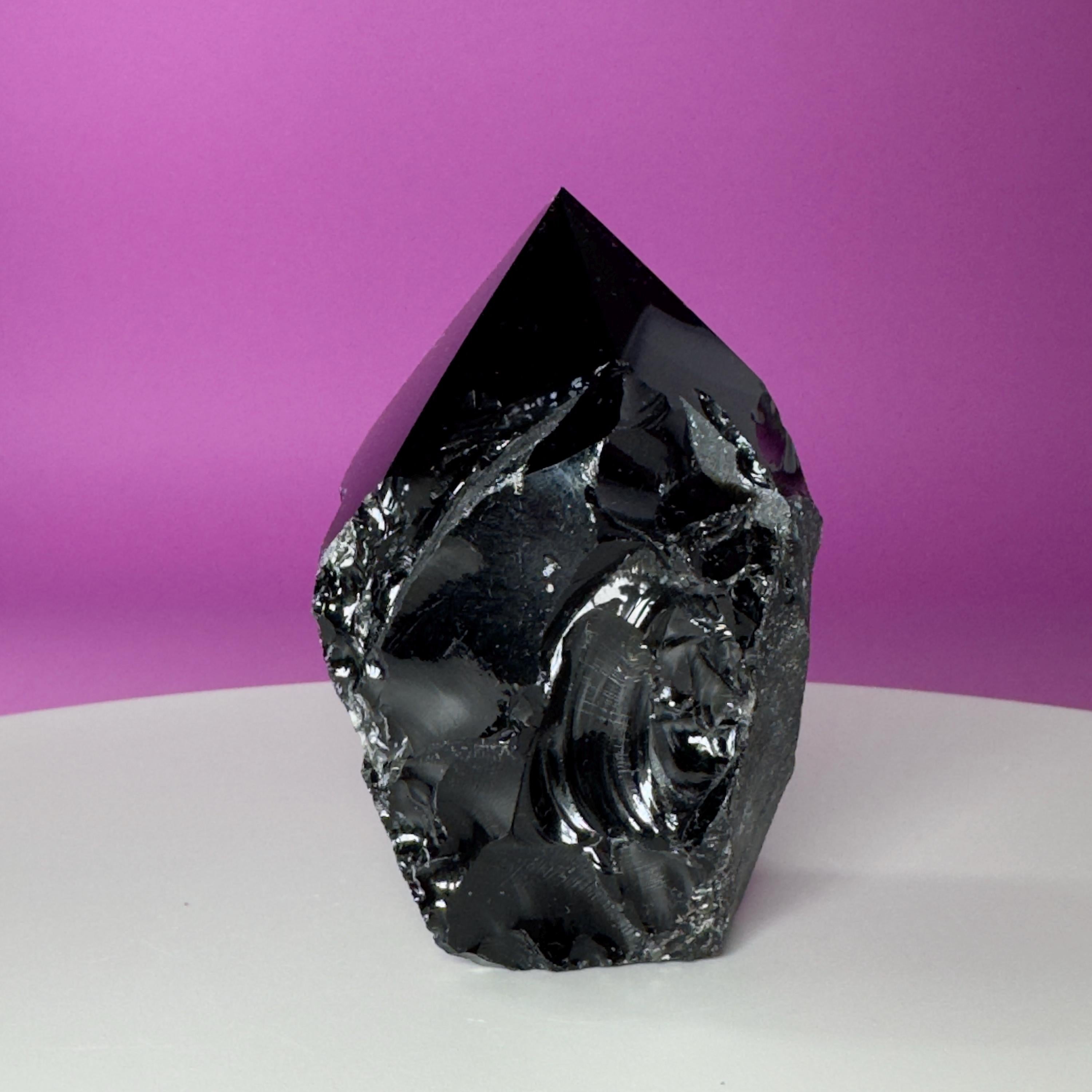Black Obsidian Top Polished Point | Raw Volcanic Glass Crystal