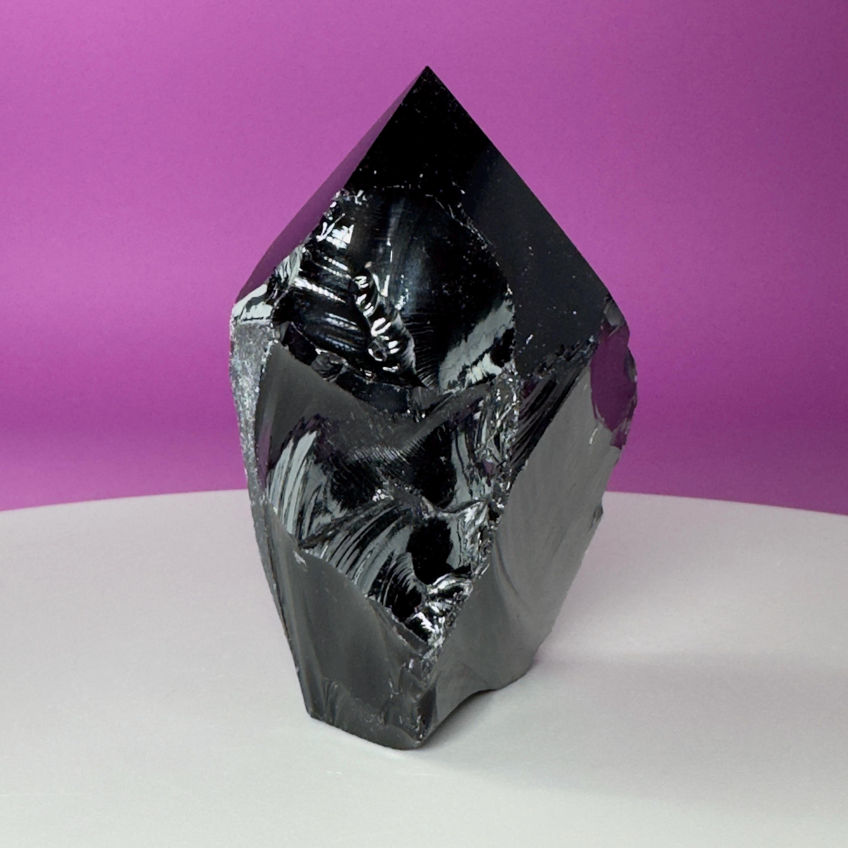 Black Obsidian Top Polished Point | Raw Volcanic Glass Crystal