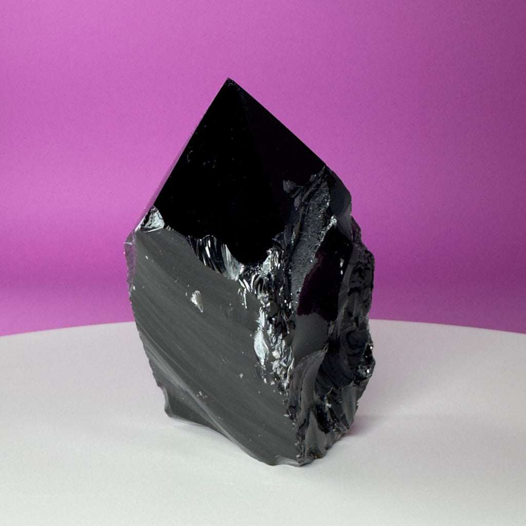 Black Obsidian Top Polished Point | Raw Volcanic Glass Crystal